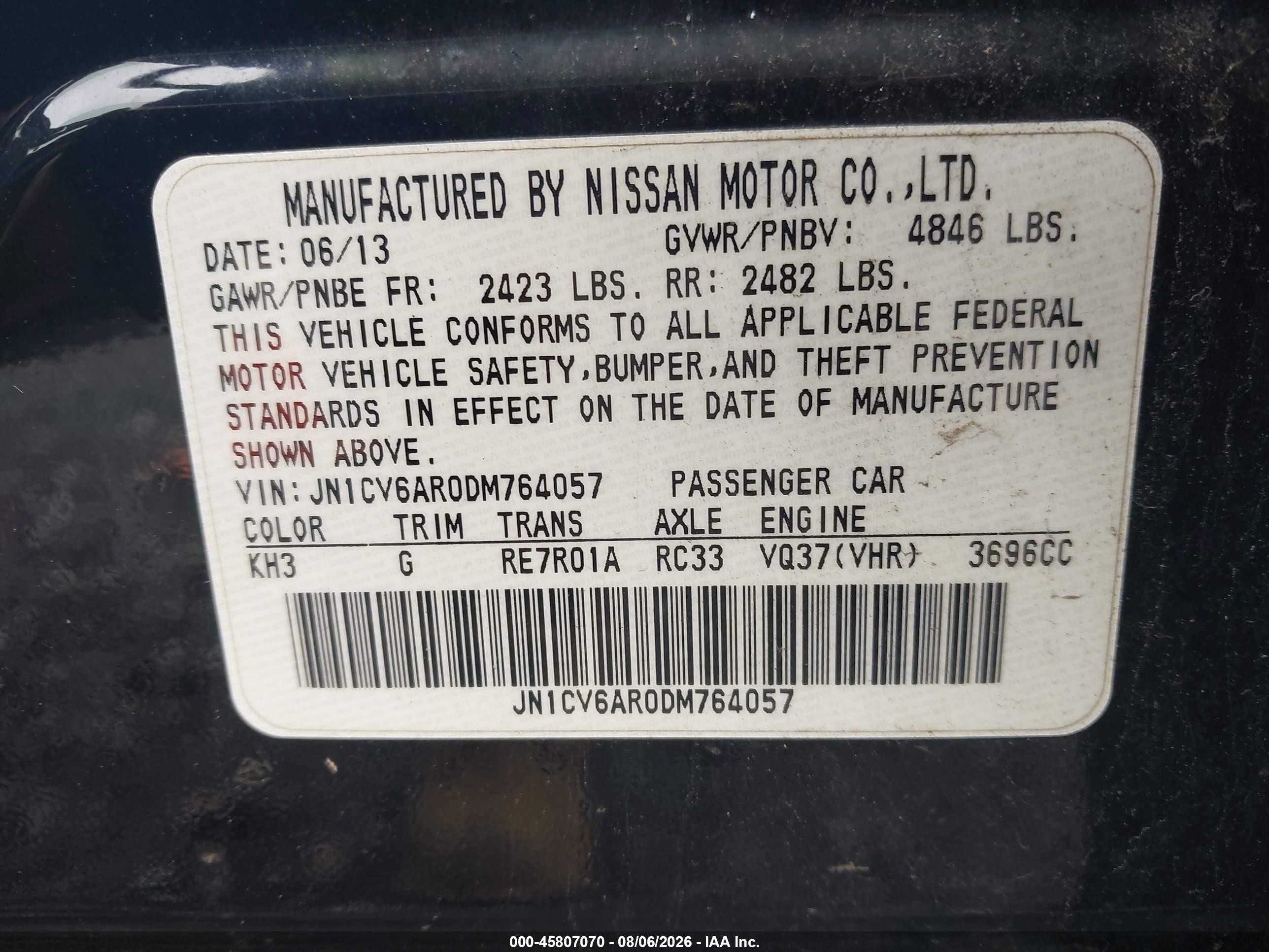 2013 Infiniti G37x   Black vin: JN1CV6AR0DM764057