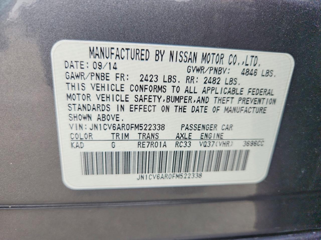 2015 Infiniti Q40 Base Gray vin: JN1CV6AR0FM522338