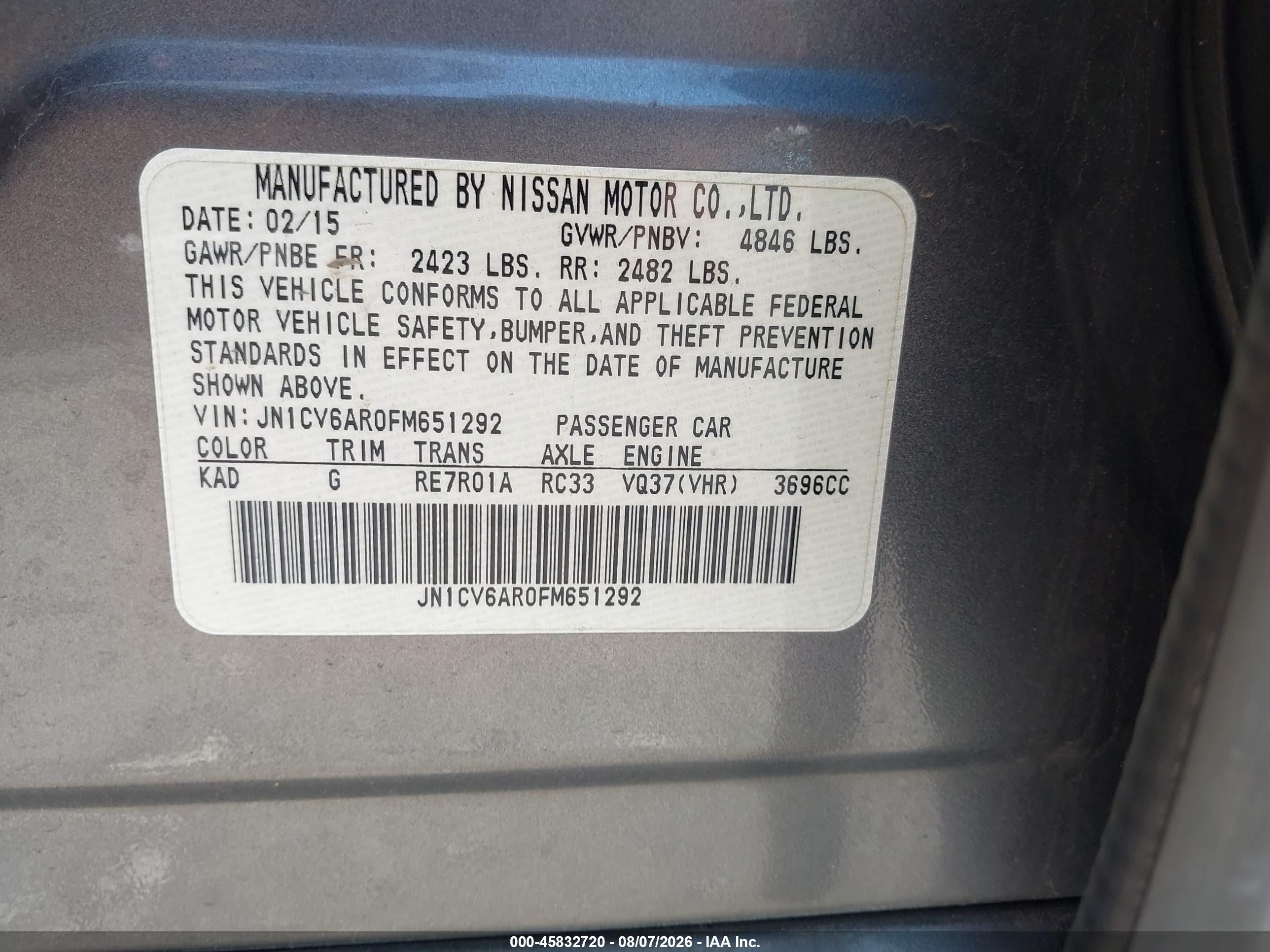 2015 Infiniti Q40 Gray vin: JN1CV6AR0FM651292