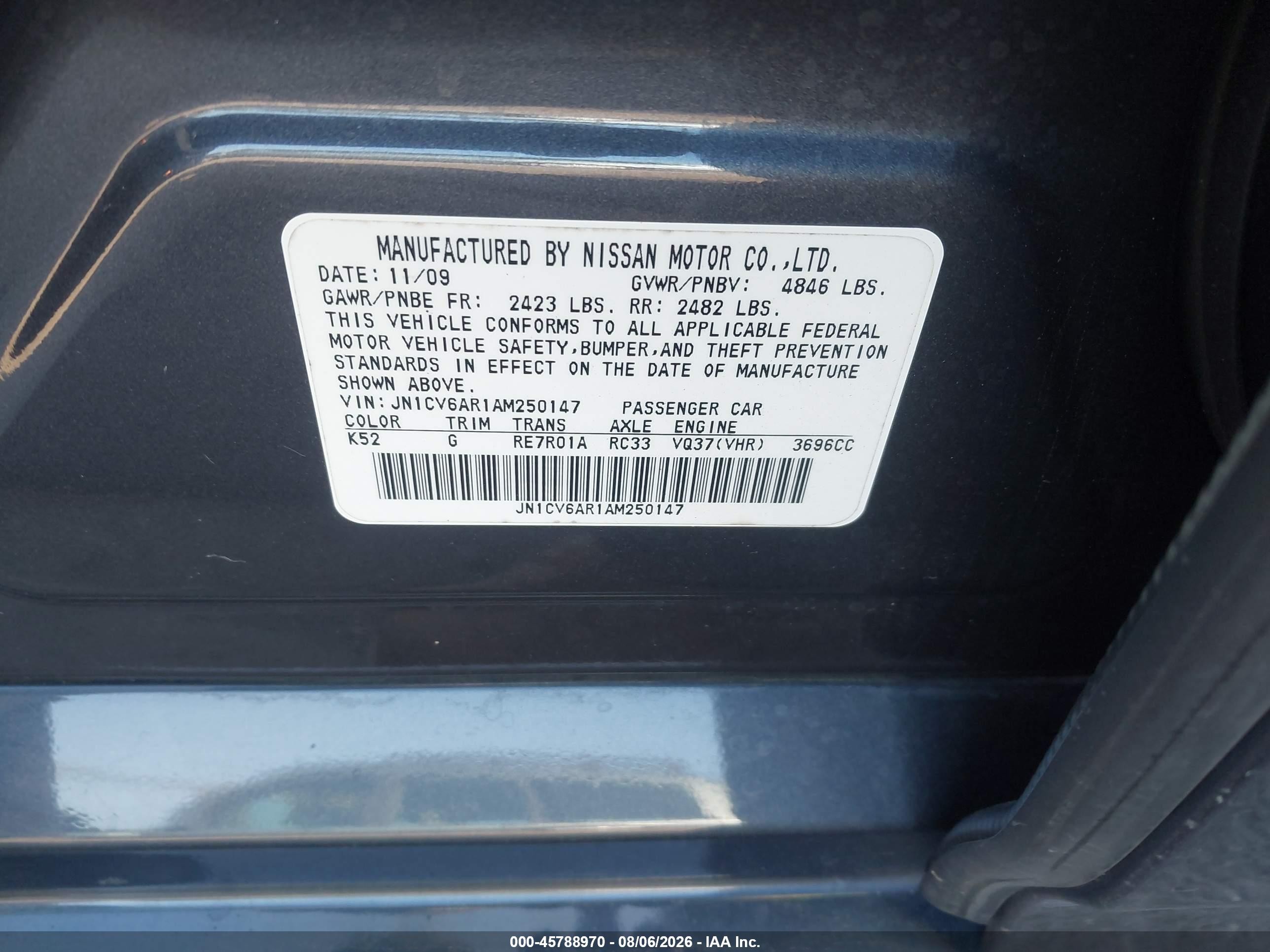2010 Infiniti G37x   Gray vin: JN1CV6AR1AM250147