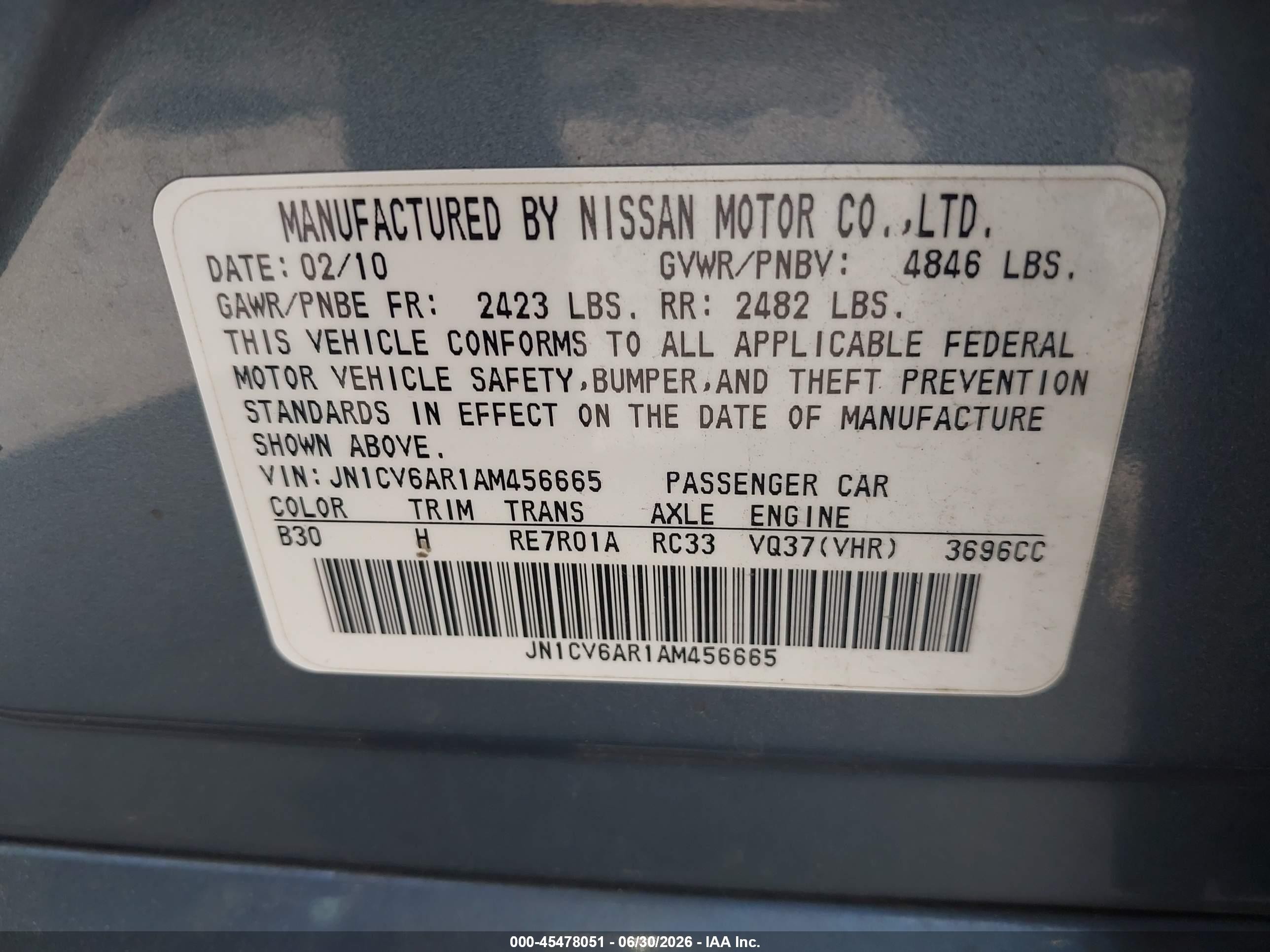 2010 Infiniti G37x   Серый vin: JN1CV6AR1AM456665