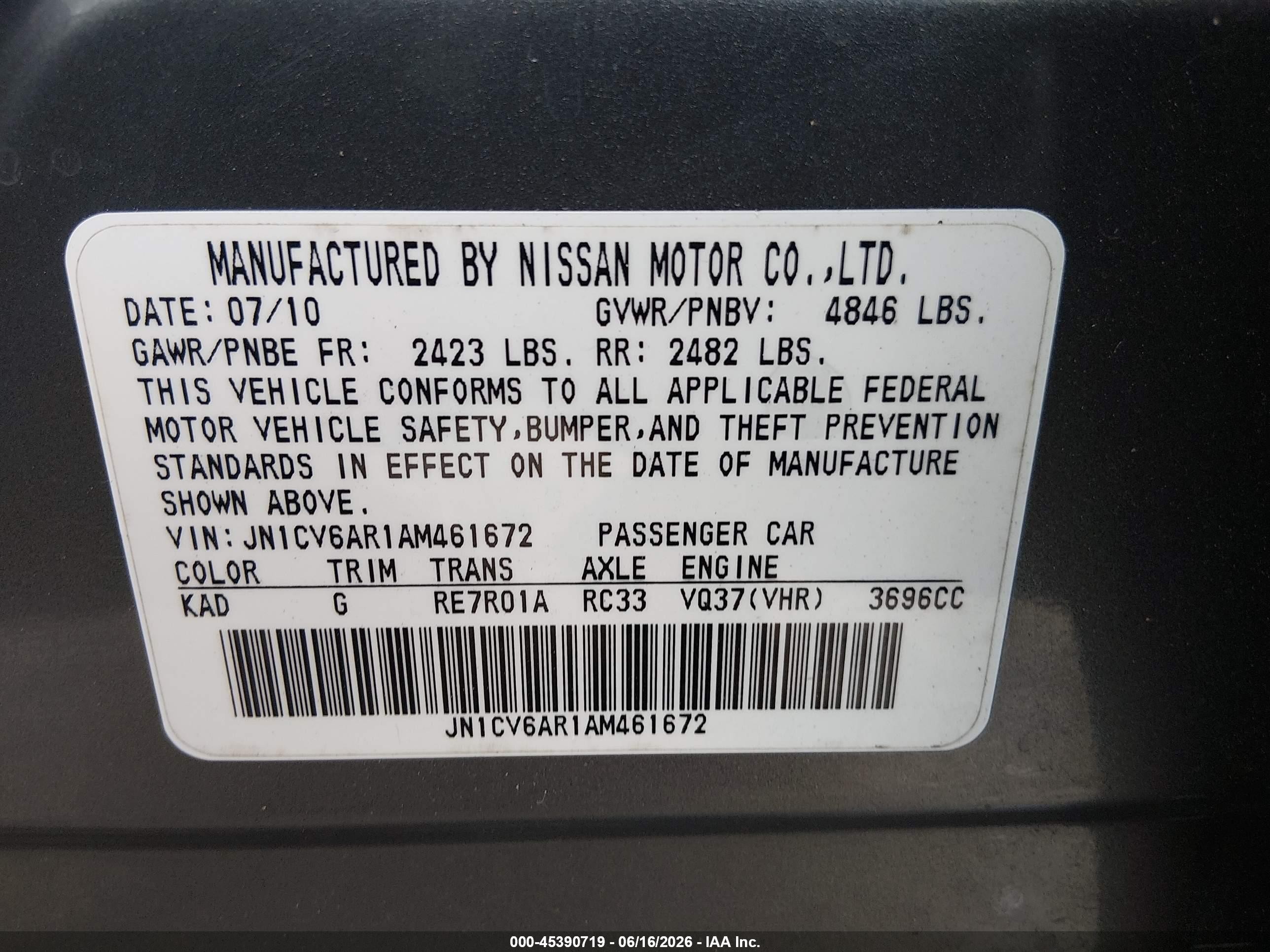 2010 Infiniti G37x   Gray vin: JN1CV6AR1AM461672