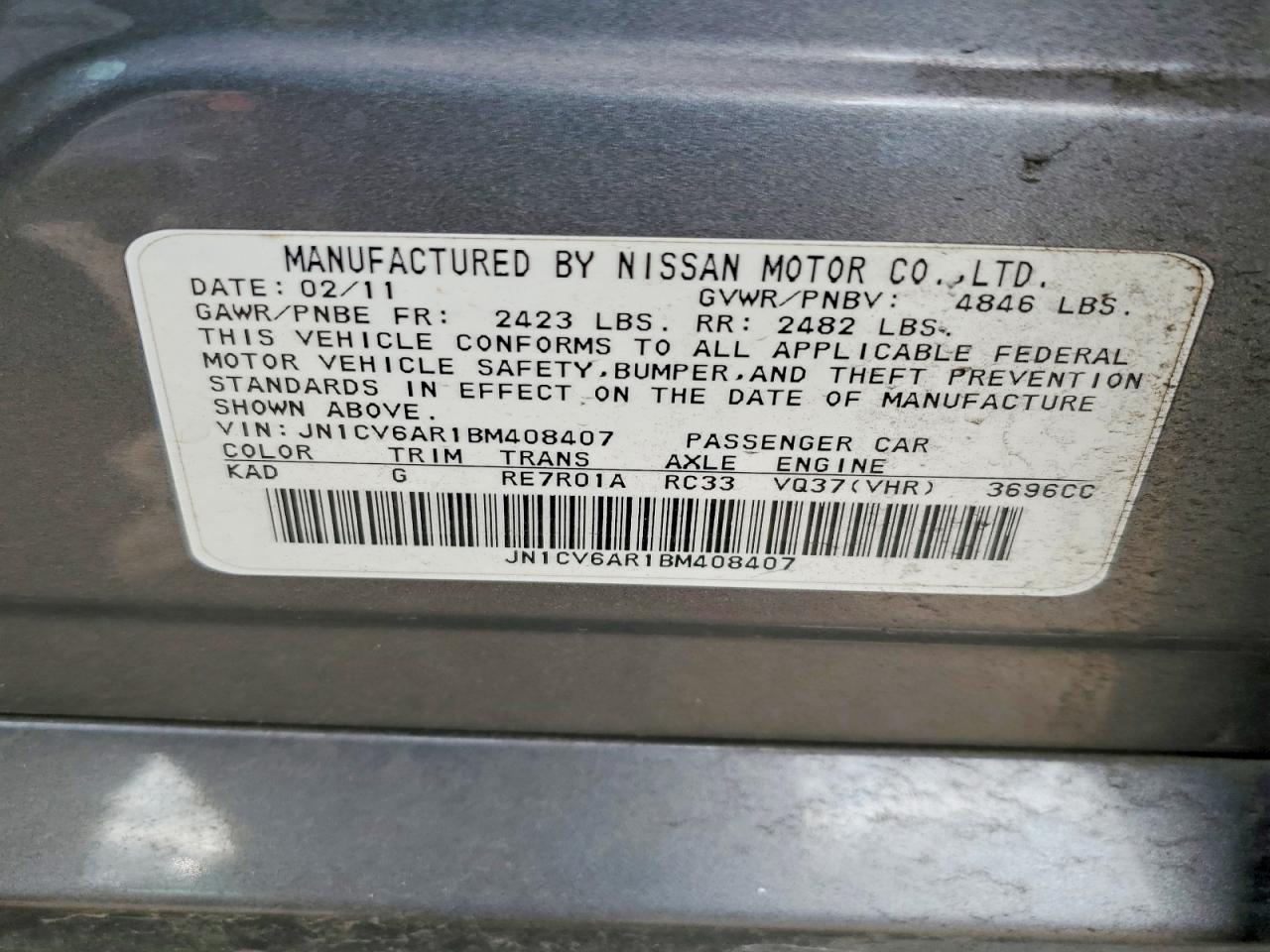 2011 Infiniti G37 Sedan X Charcoal vin: JN1CV6AR1BM408407