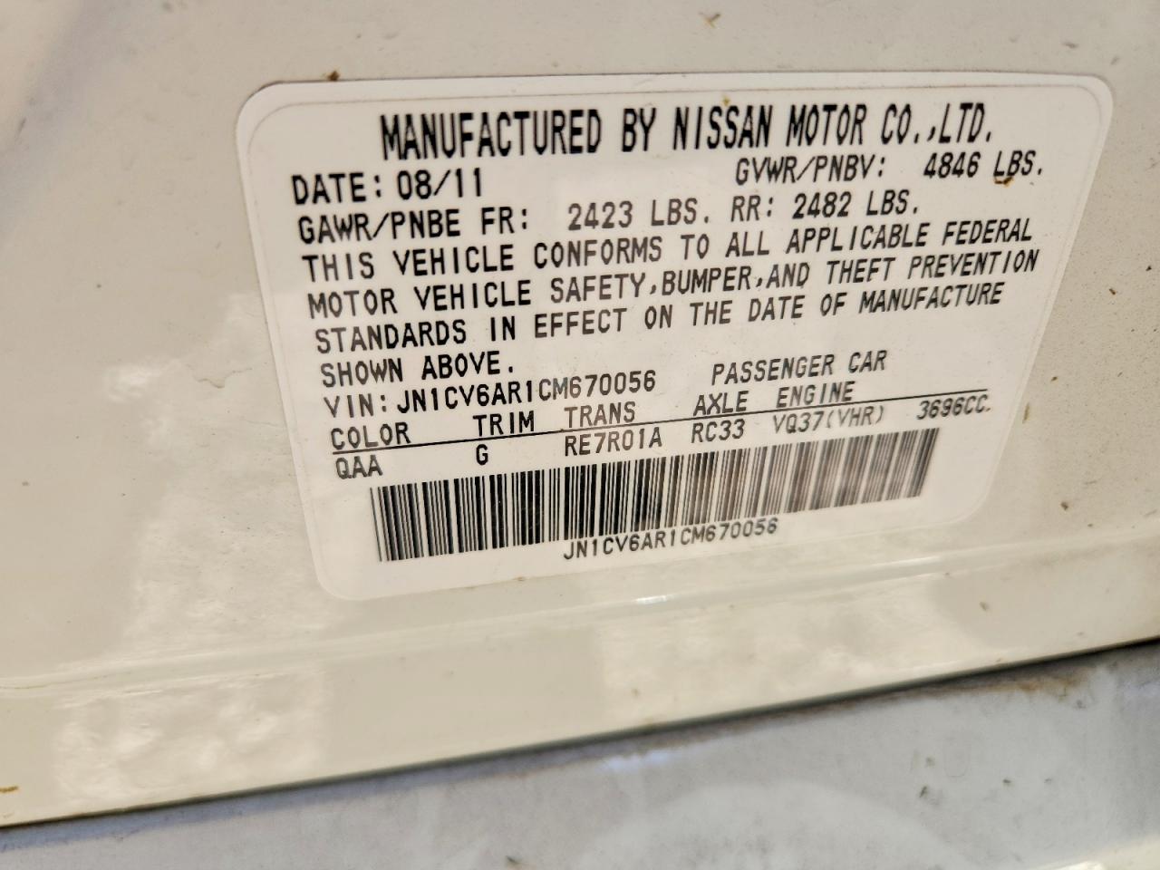 2012 Infiniti G37 Sedan X White vin: JN1CV6AR1CM670056