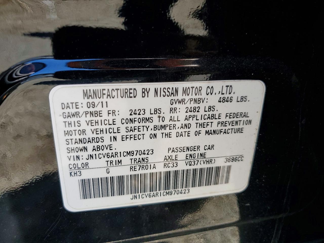 2012 Infiniti G37 Sedan X Black vin: JN1CV6AR1CM970423