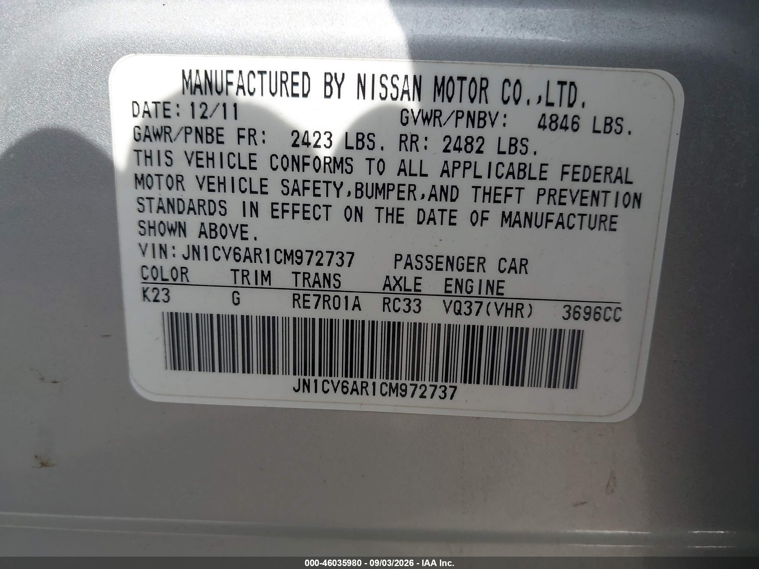 2012 Infiniti G37x   Silver vin: JN1CV6AR1CM972737