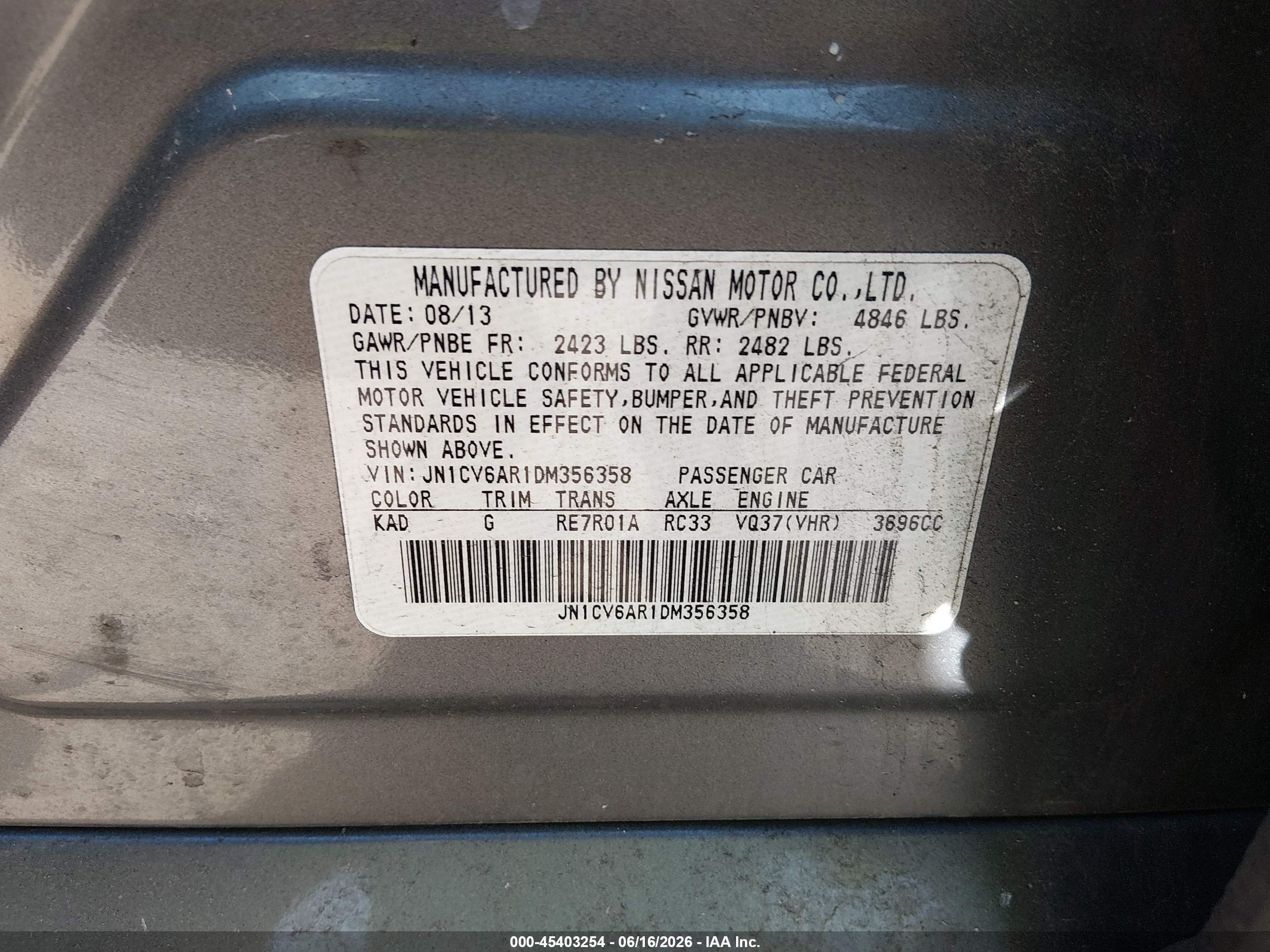 2013 Infiniti G37x Gray vin: JN1CV6AR1DM356358