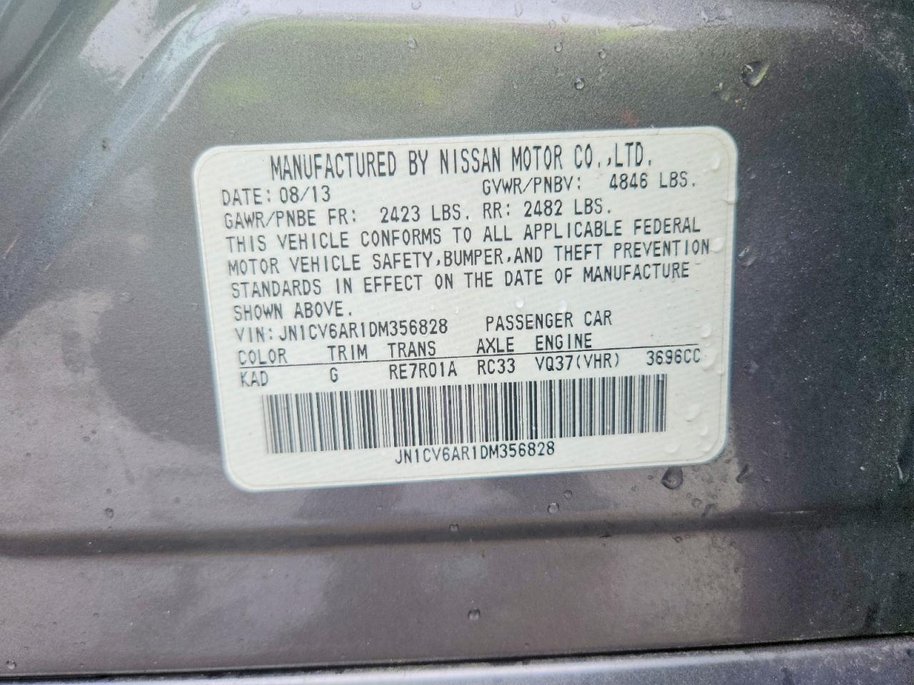 2013 Infiniti G37 Sedan X Gray vin: JN1CV6AR1DM356828