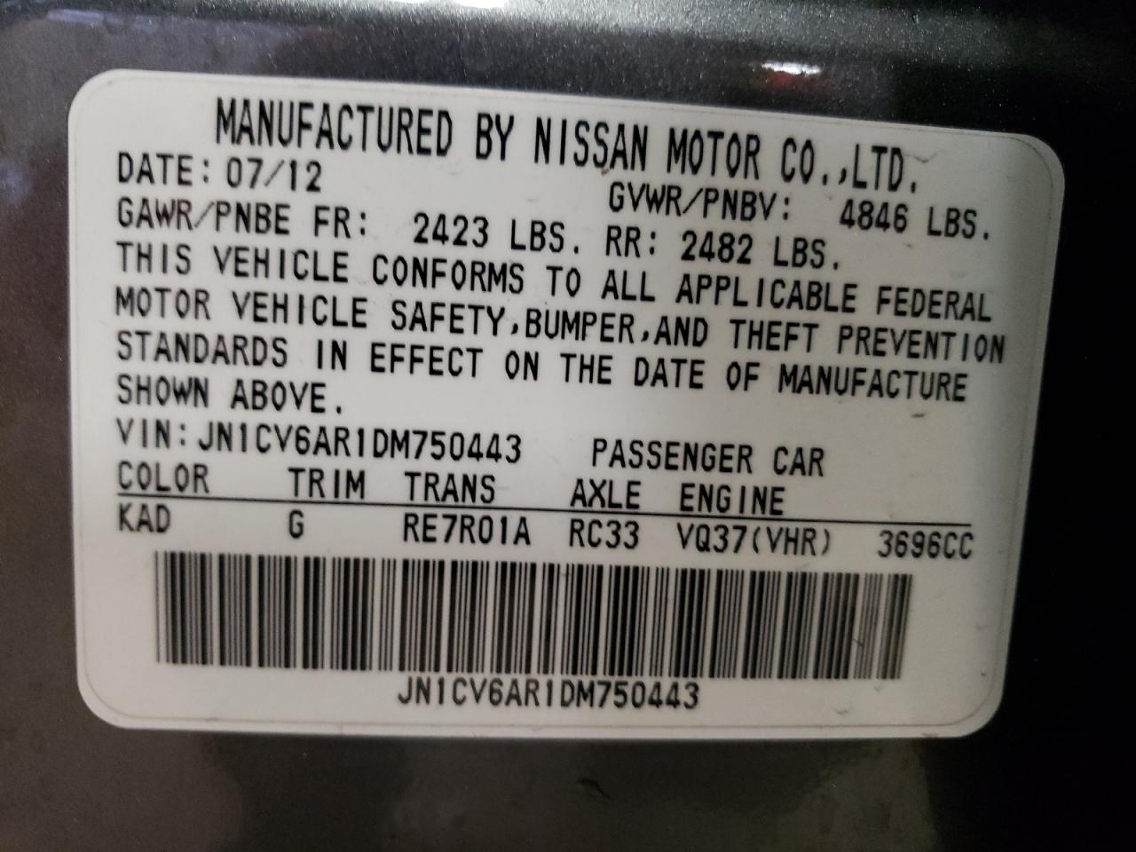 2013 Infiniti G37  Gray vin: JN1CV6AR1DM750443