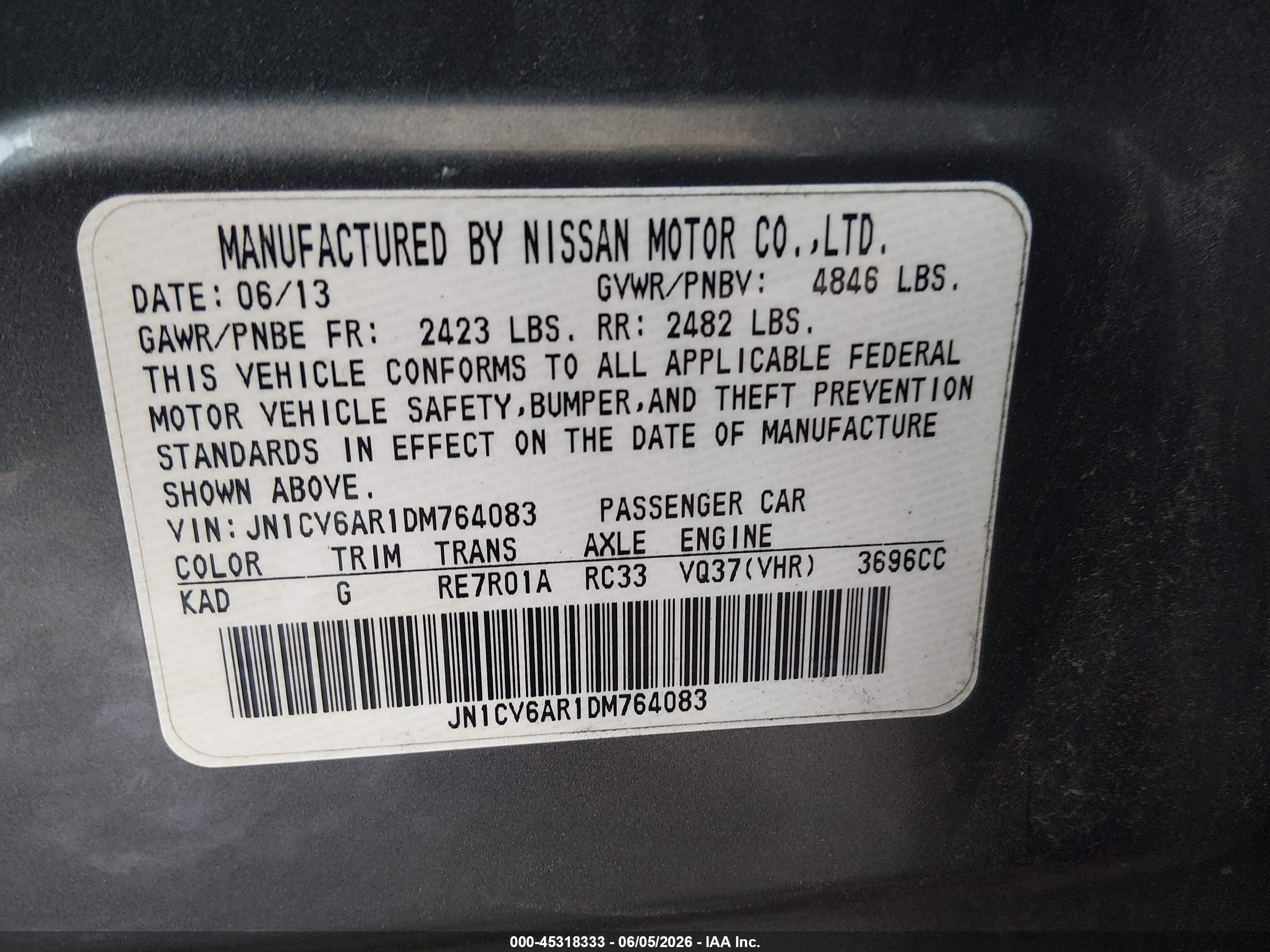 2013 Infiniti G37x   Серый vin: JN1CV6AR1DM764083