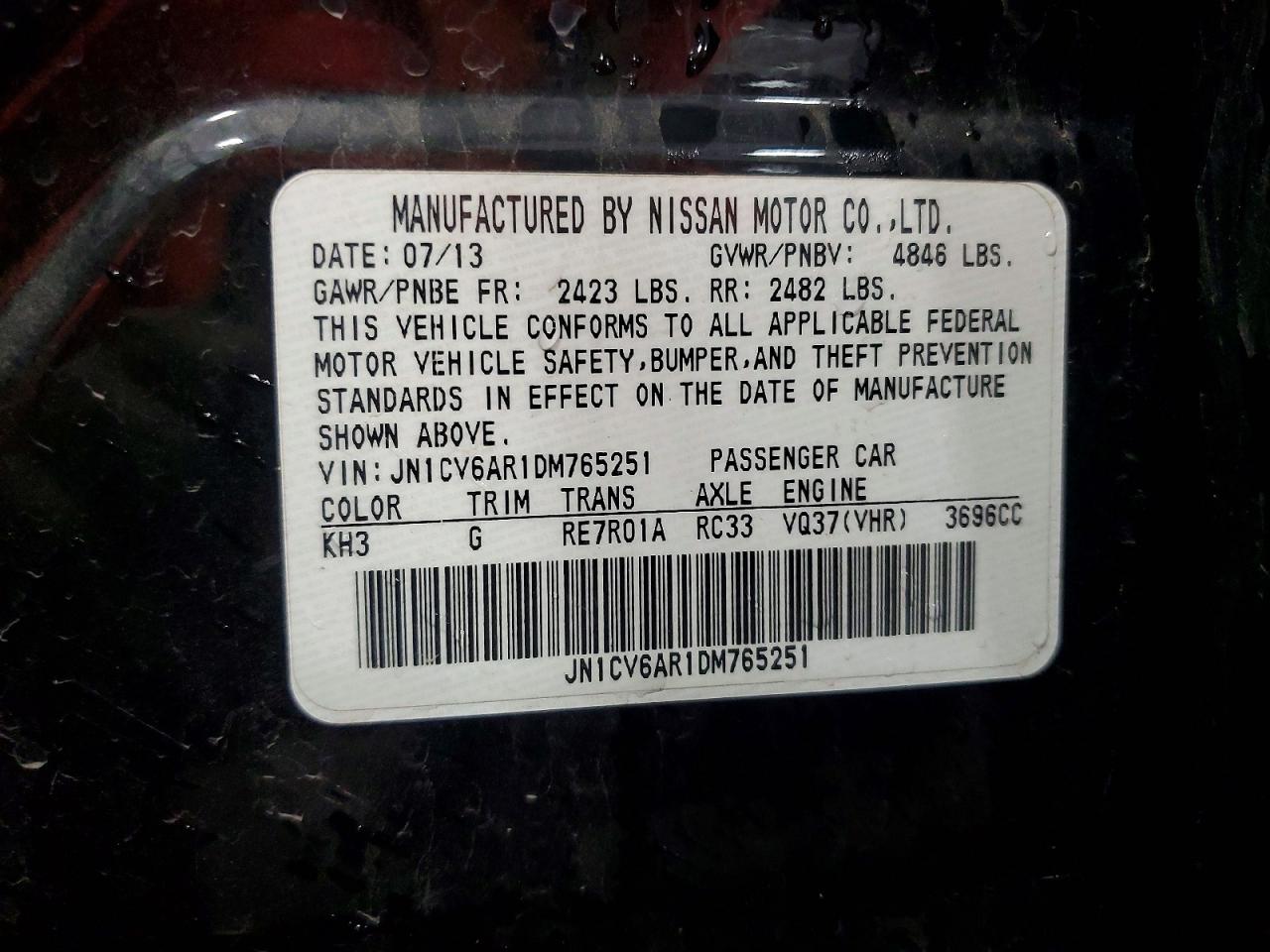2013 Infiniti G37 Sedan X Black vin: JN1CV6AR1DM765251