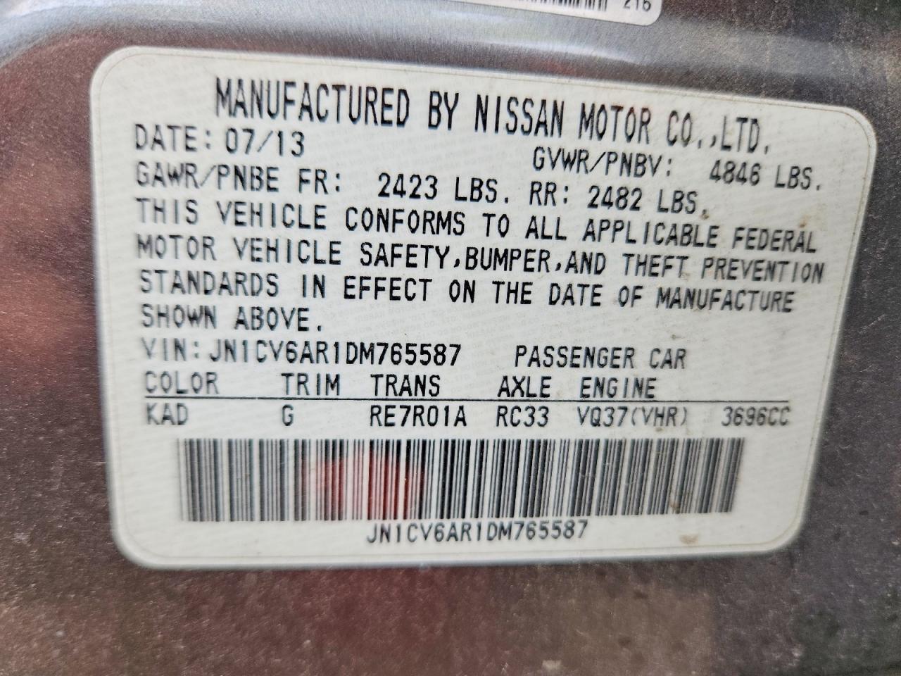 2013 Infiniti G37 Sedan X Gray vin: JN1CV6AR1DM765587