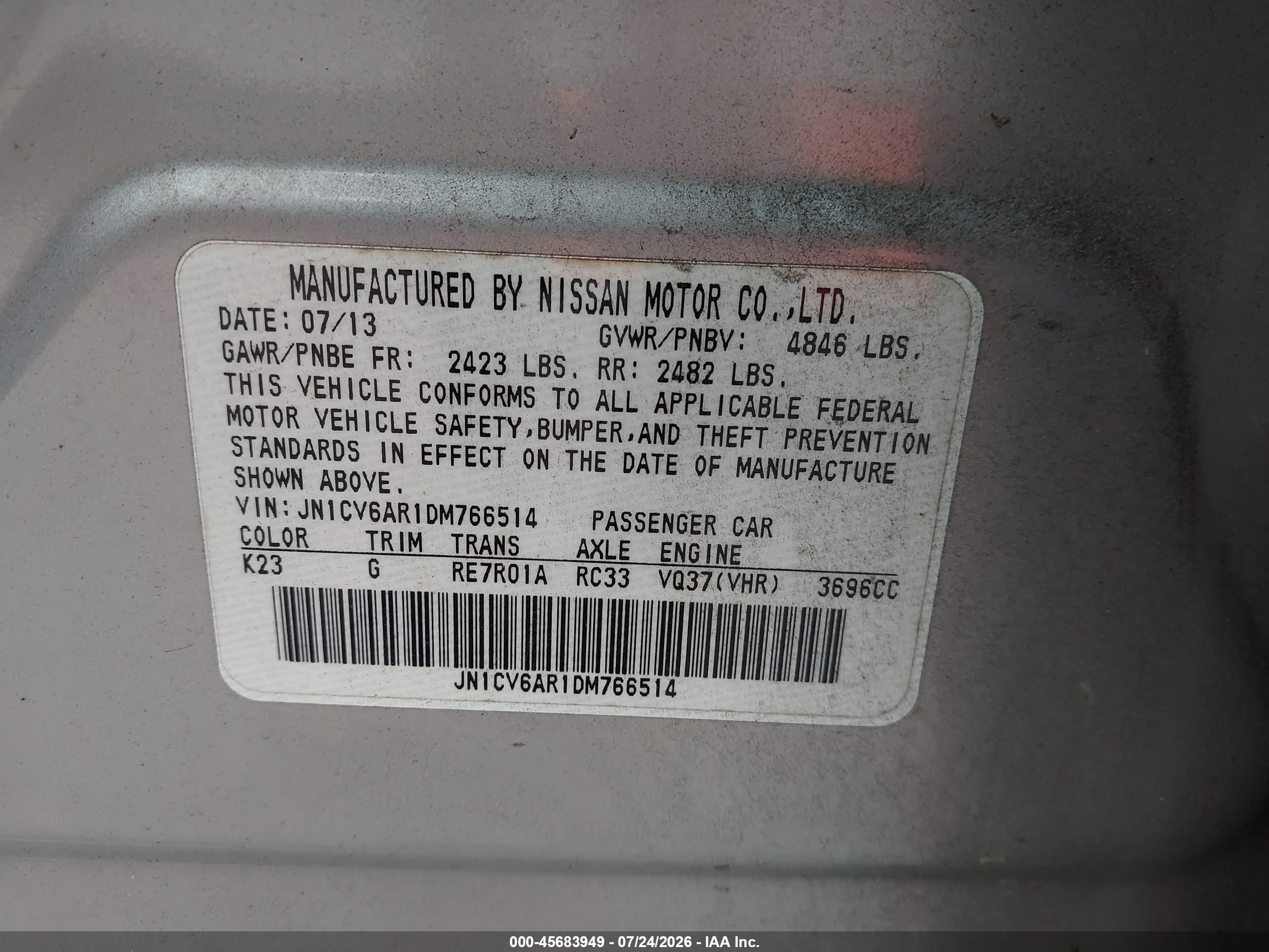 2013 Infiniti G37x   Серебряный vin: JN1CV6AR1DM766514