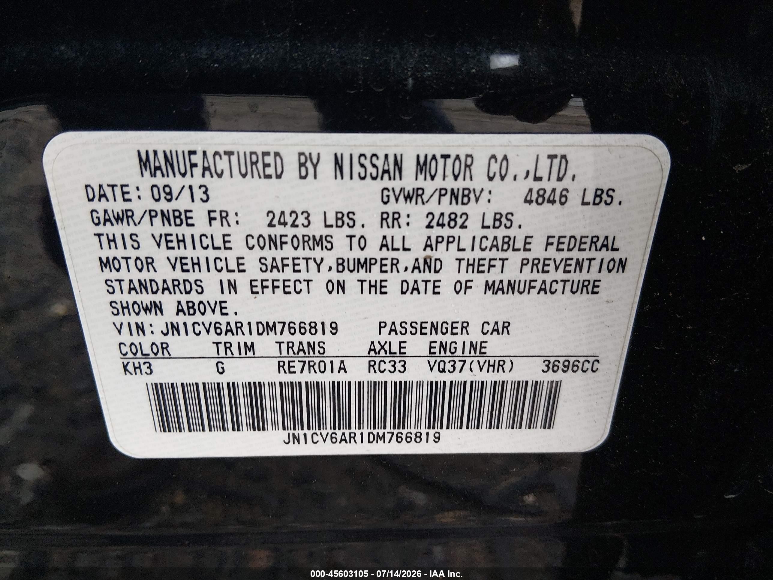 2013 Infiniti G37x Black vin: JN1CV6AR1DM766819