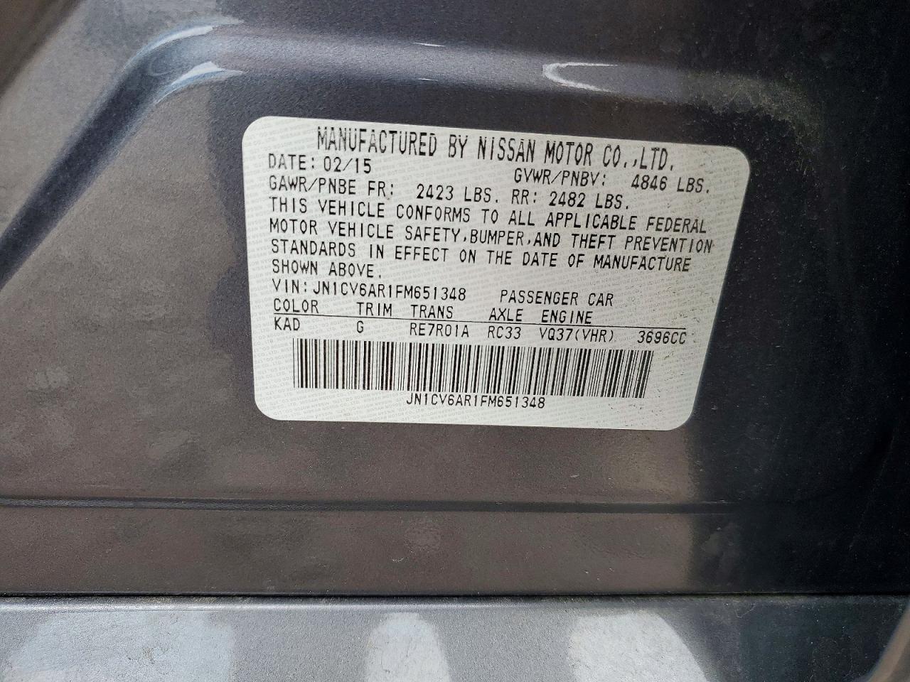 2015 Infiniti Q40 Base Gray vin: JN1CV6AR1FM651348