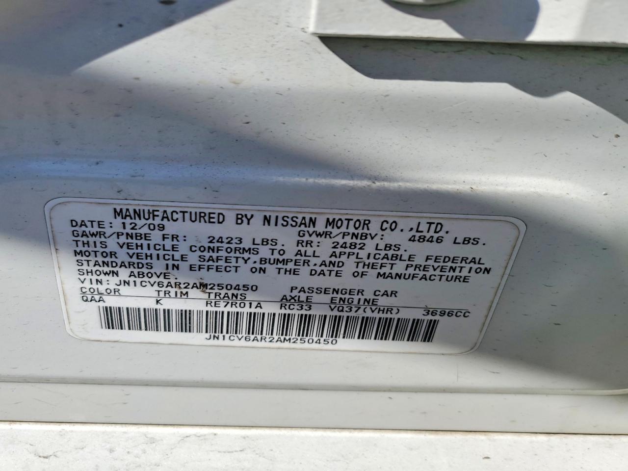 2010 Infiniti G37 Sedan X White vin: JN1CV6AR2AM250450
