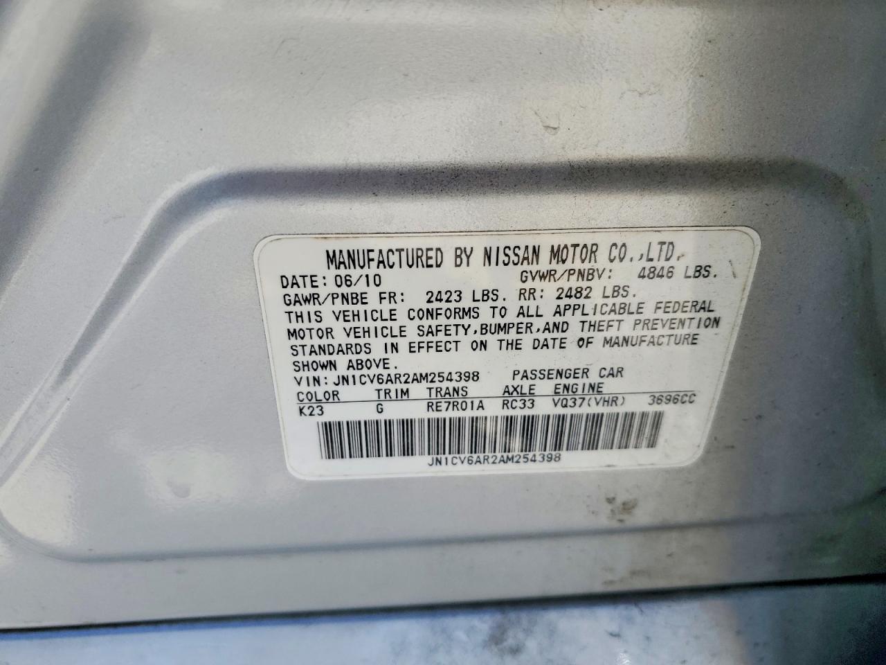 2010 Infiniti G37 Sedan X Silver vin: JN1CV6AR2AM254398
