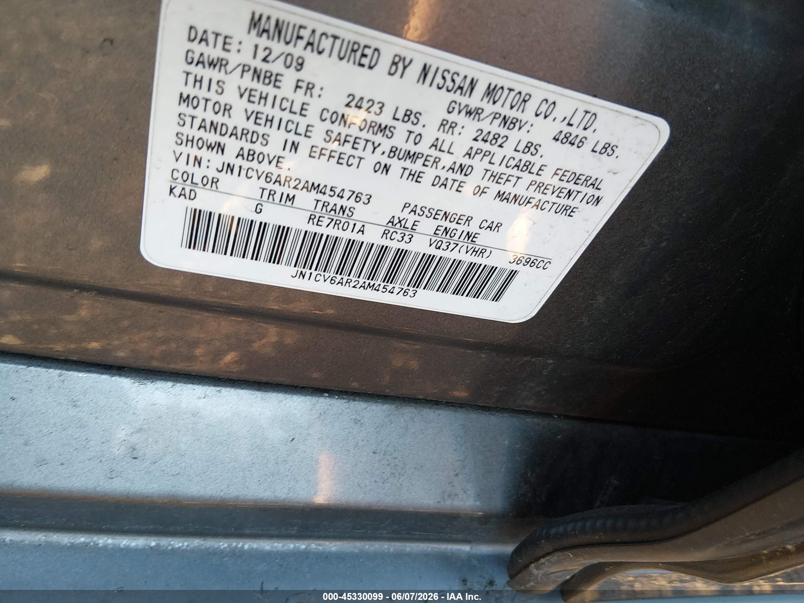 2010 Infiniti G37x   Gray vin: JN1CV6AR2AM454763