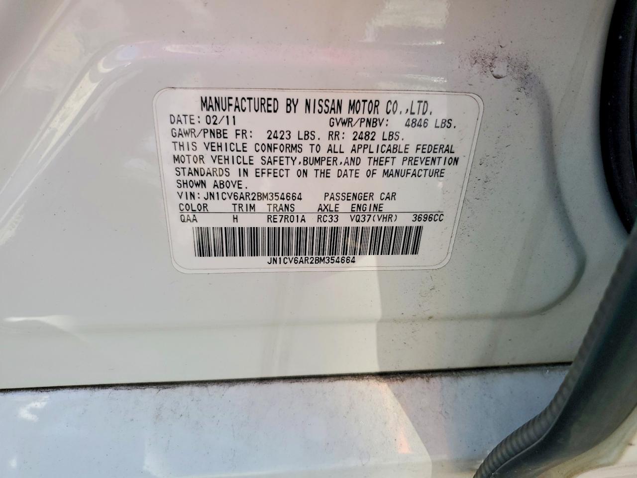 2011 Infiniti G37 Sedan X White vin: JN1CV6AR2BM354664