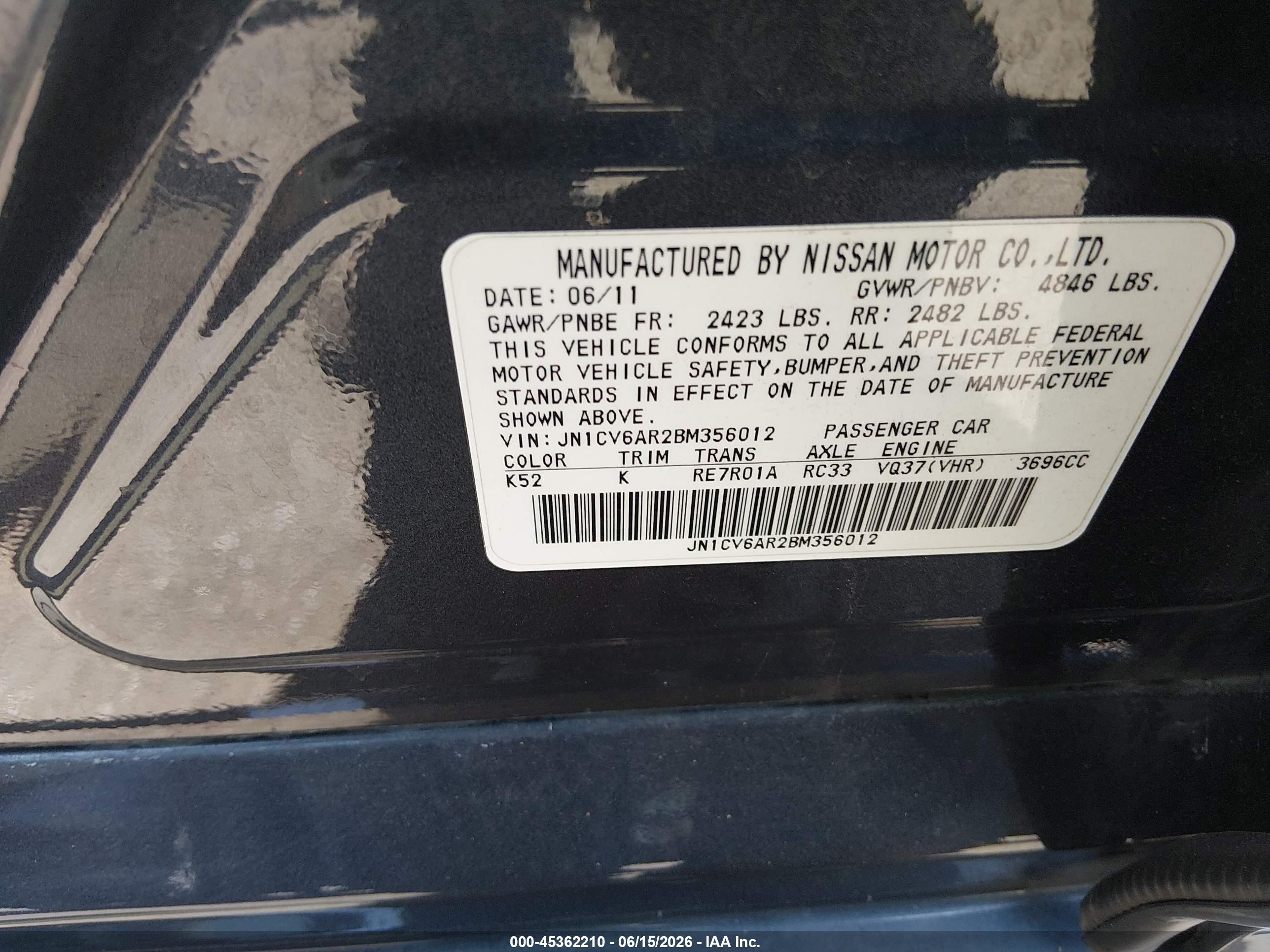 2011 Infiniti G37x   Gray vin: JN1CV6AR2BM356012