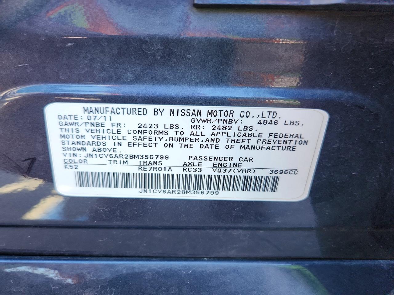 2011 Infiniti G37 Sedan X Gray vin: JN1CV6AR2BM356799