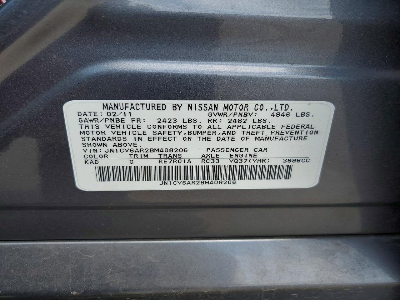 2011 Infiniti G37 Sedan X Silver vin: JN1CV6AR2BM408206