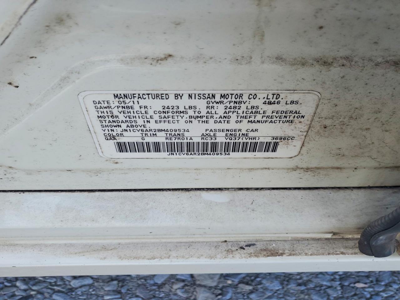 2011 Infiniti G37 Sedan X White vin: JN1CV6AR2BM409534