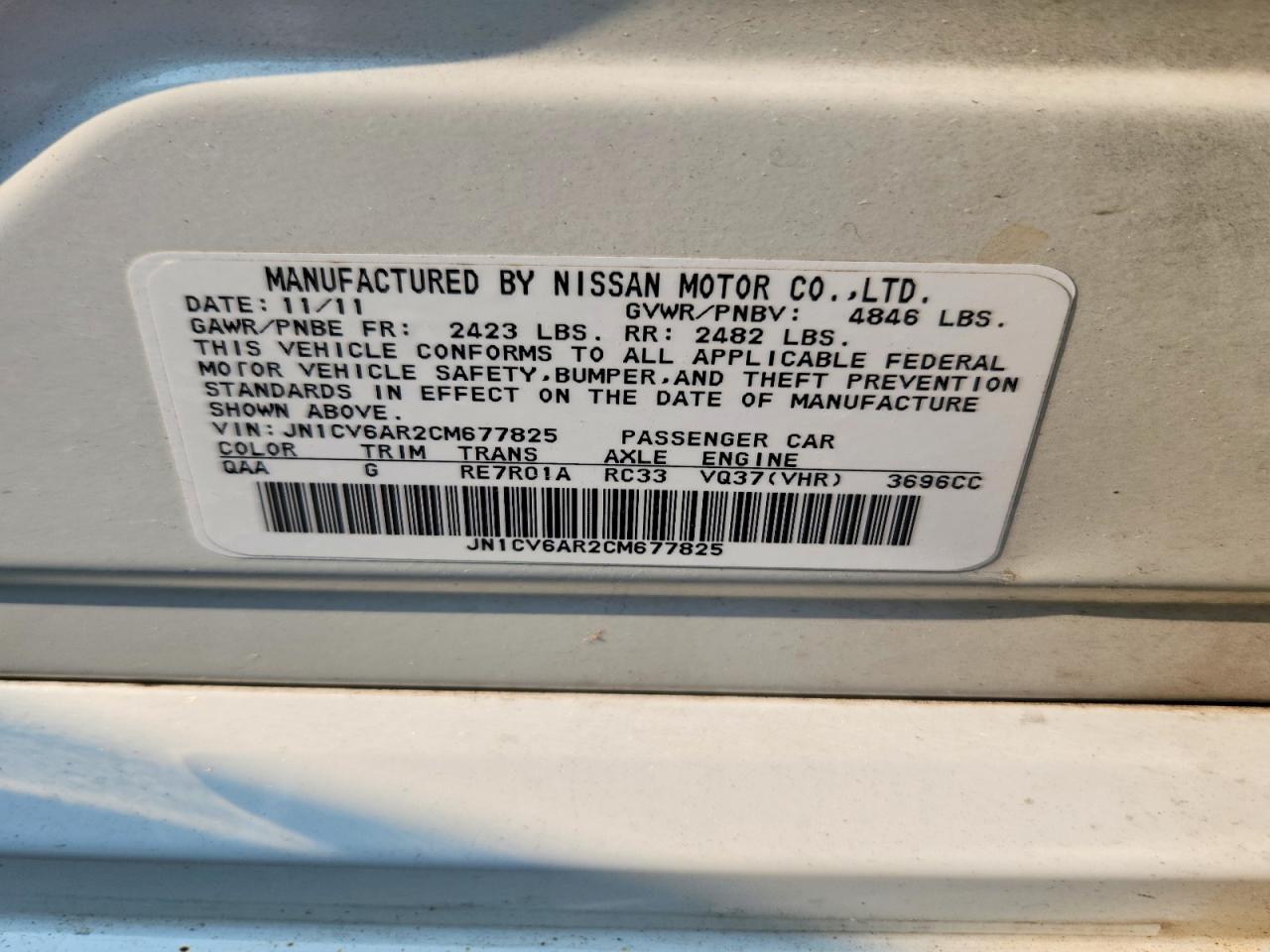 2012 Infiniti G37 Sedan X White vin: JN1CV6AR2CM677825