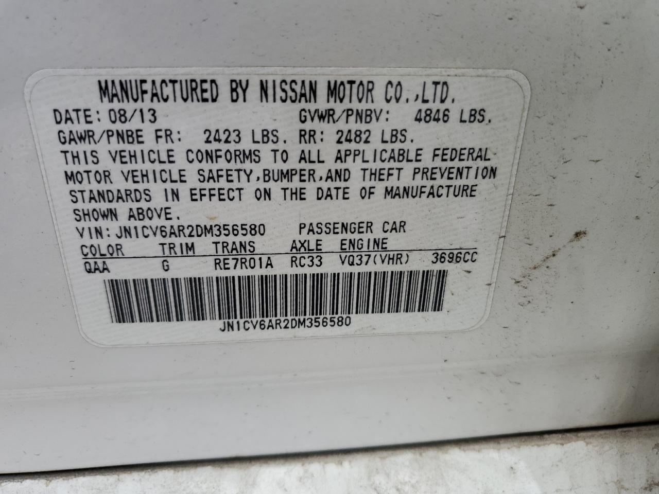 2013 Infiniti G37 Sedan X White vin: JN1CV6AR2DM356580