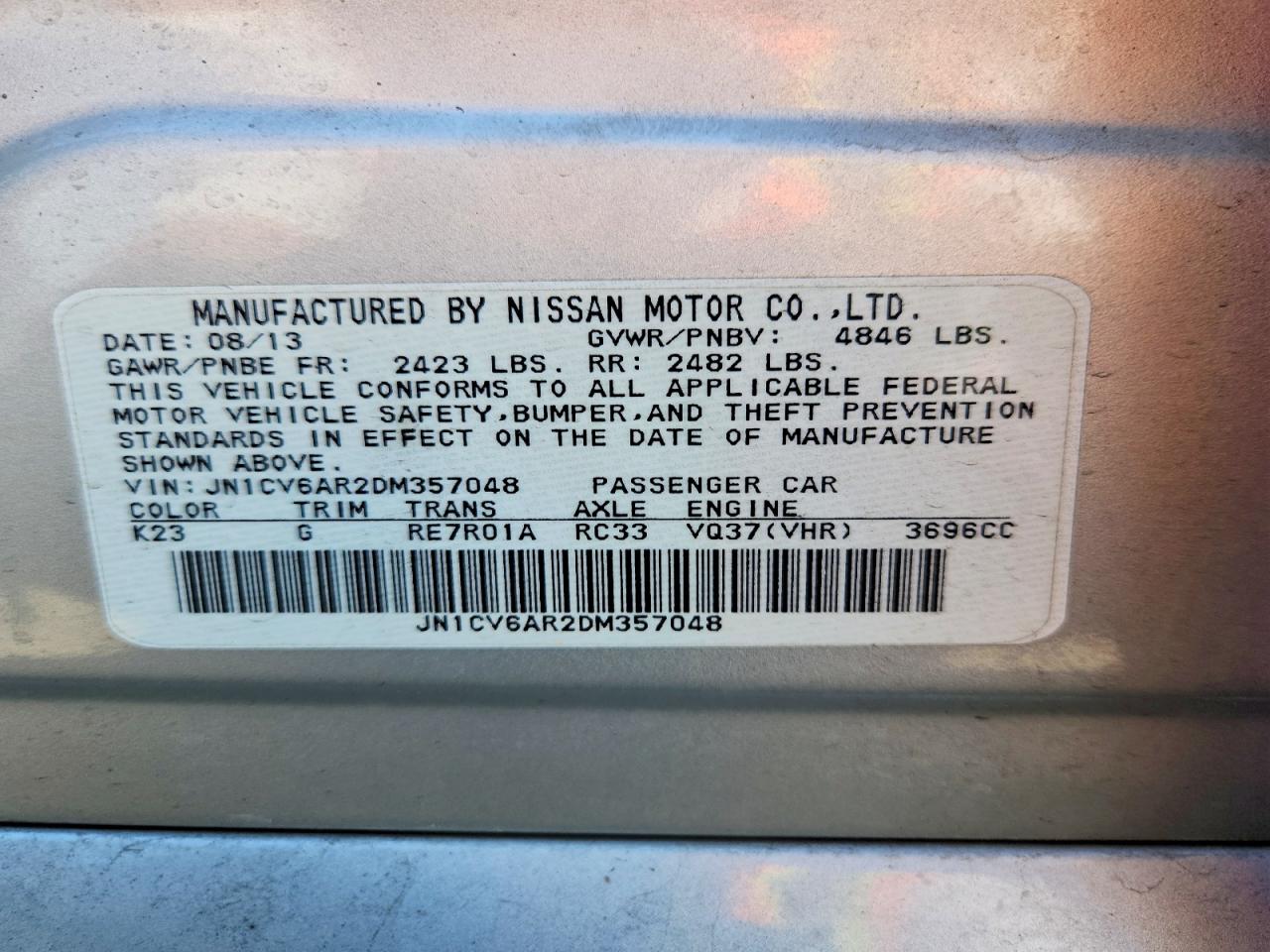 2013 Infiniti G37 Sedan X Silver vin: JN1CV6AR2DM357048