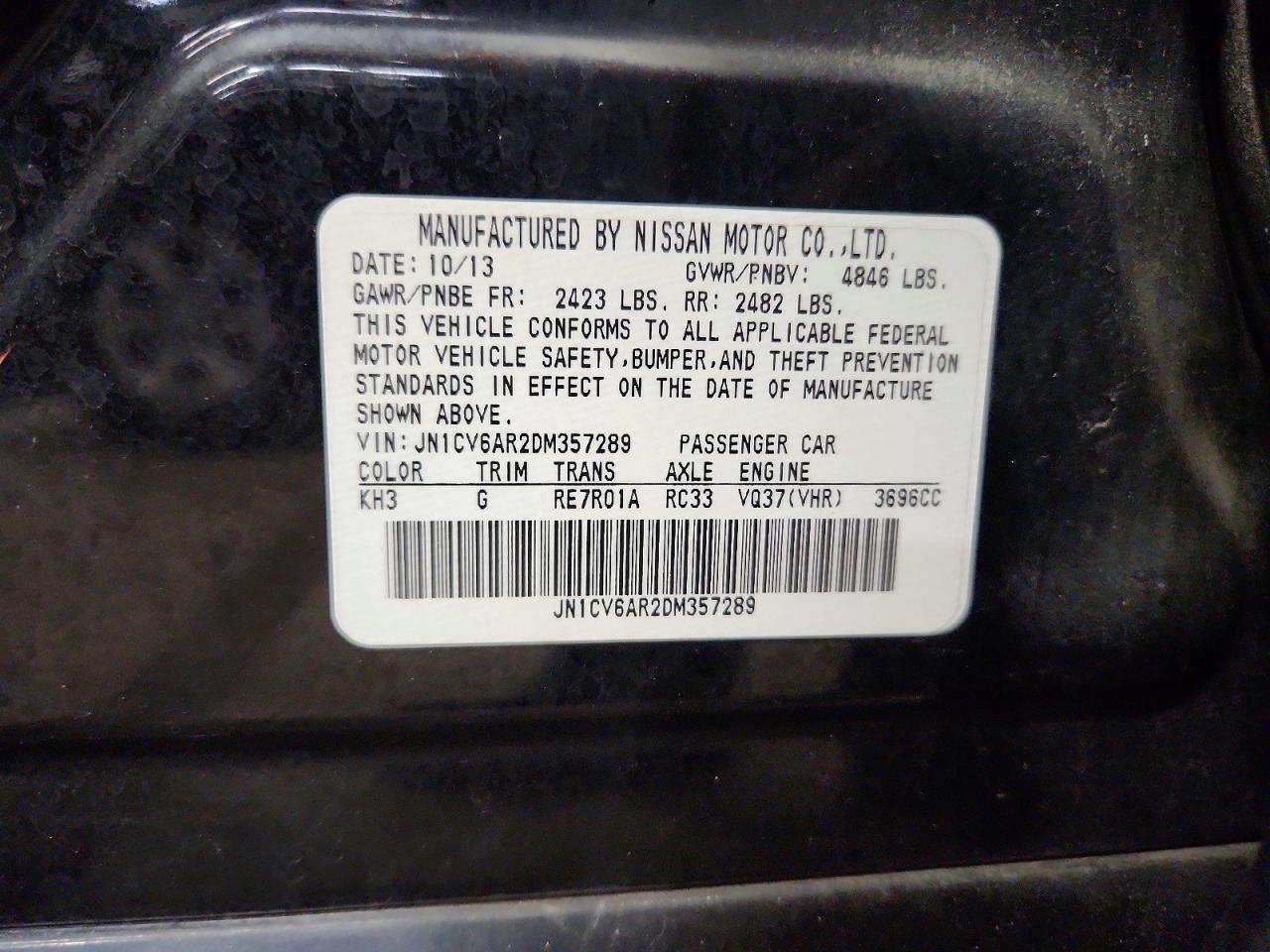 2013 Infiniti G37 Sedan X Black vin: JN1CV6AR2DM357289