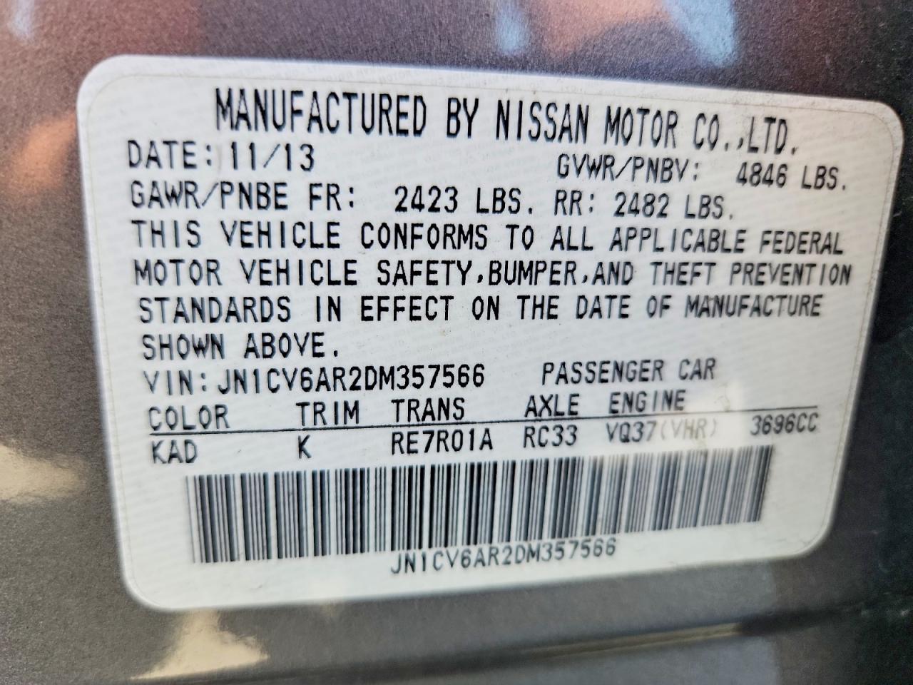 2013 Infiniti G37 Sedan X Gray vin: JN1CV6AR2DM357566