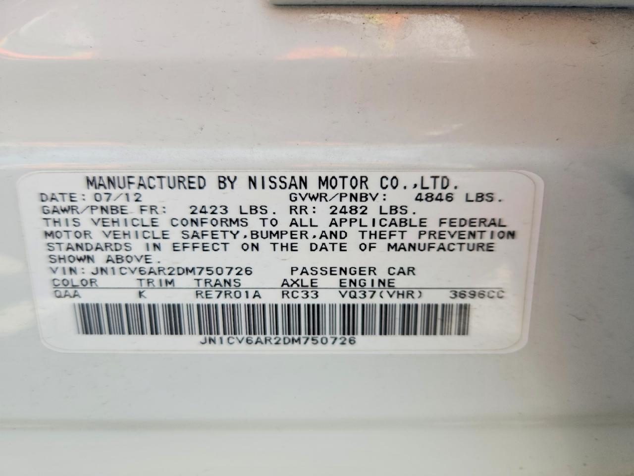 2013 Infiniti G37 Sedan X White vin: JN1CV6AR2DM750726
