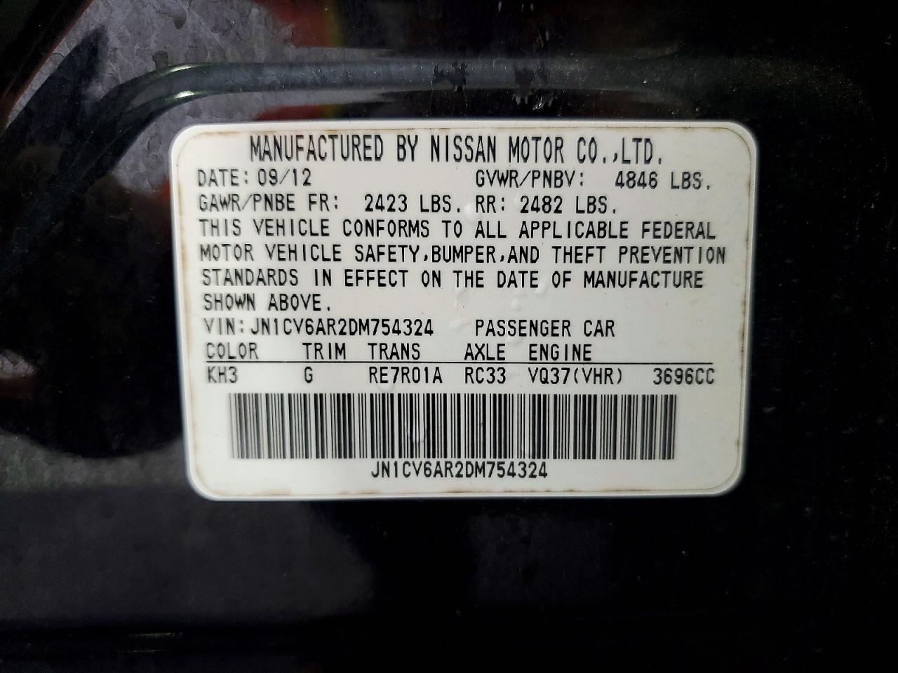 2013 Infiniti G37 Sedan X Black vin: JN1CV6AR2DM754324