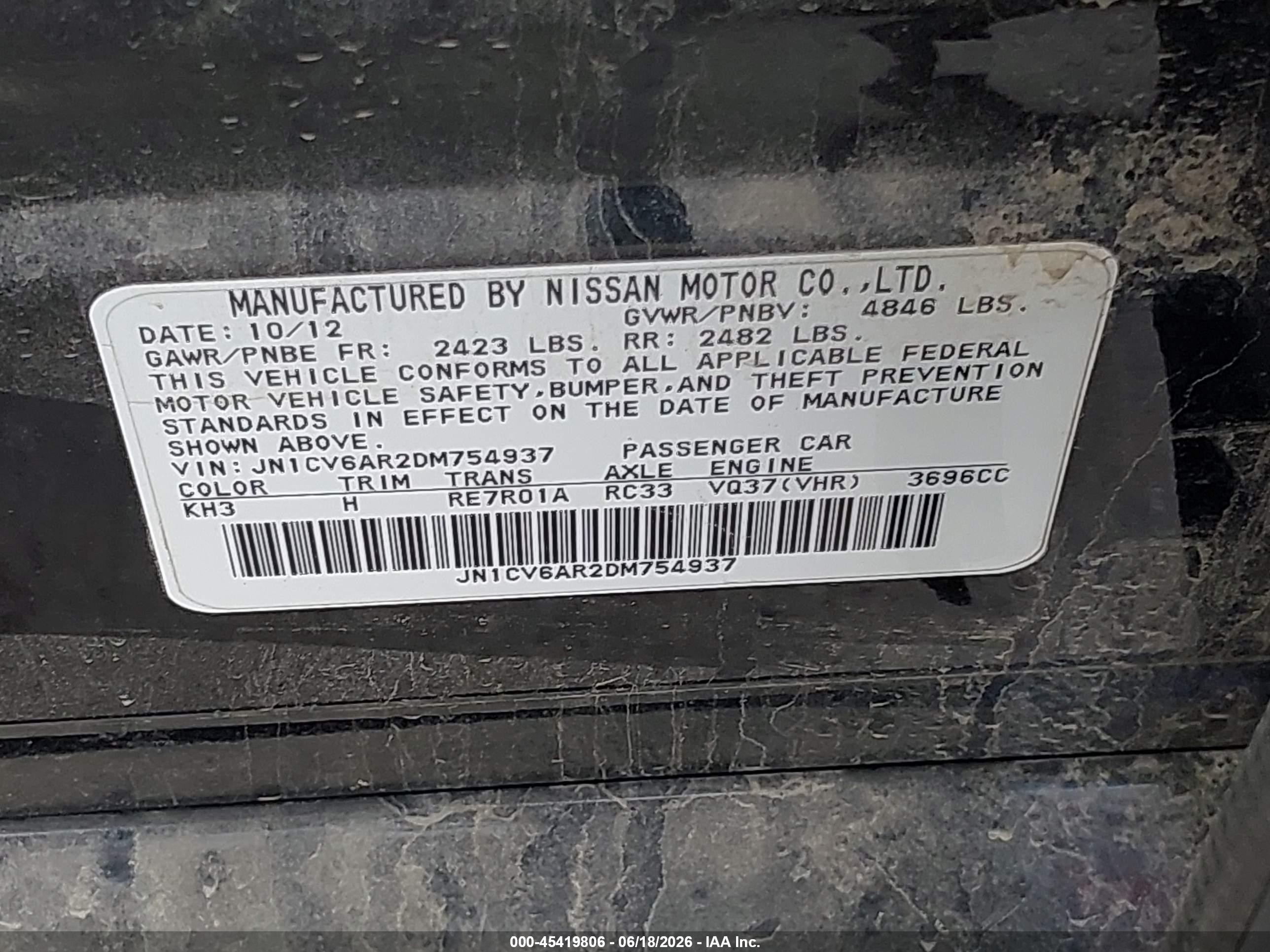 2013 Infiniti G37x Black vin: JN1CV6AR2DM754937