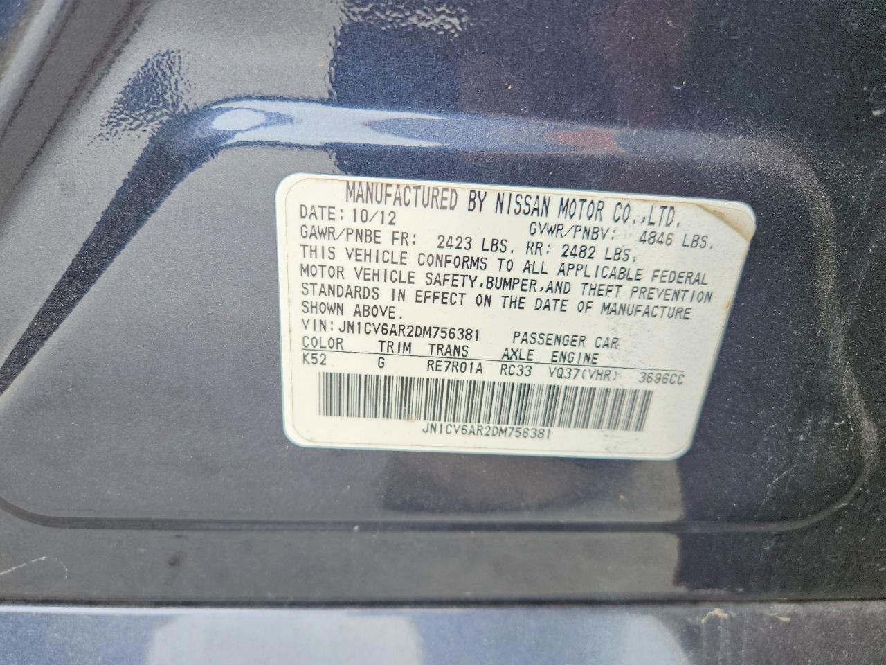 2013 Infiniti G37 Sedan X Gray vin: JN1CV6AR2DM756381