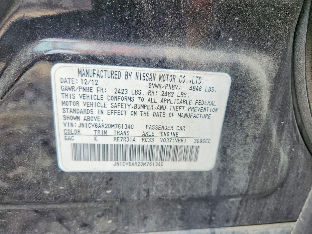 2013 Infiniti G37 Sedan X Black vin: JN1CV6AR2DM761340