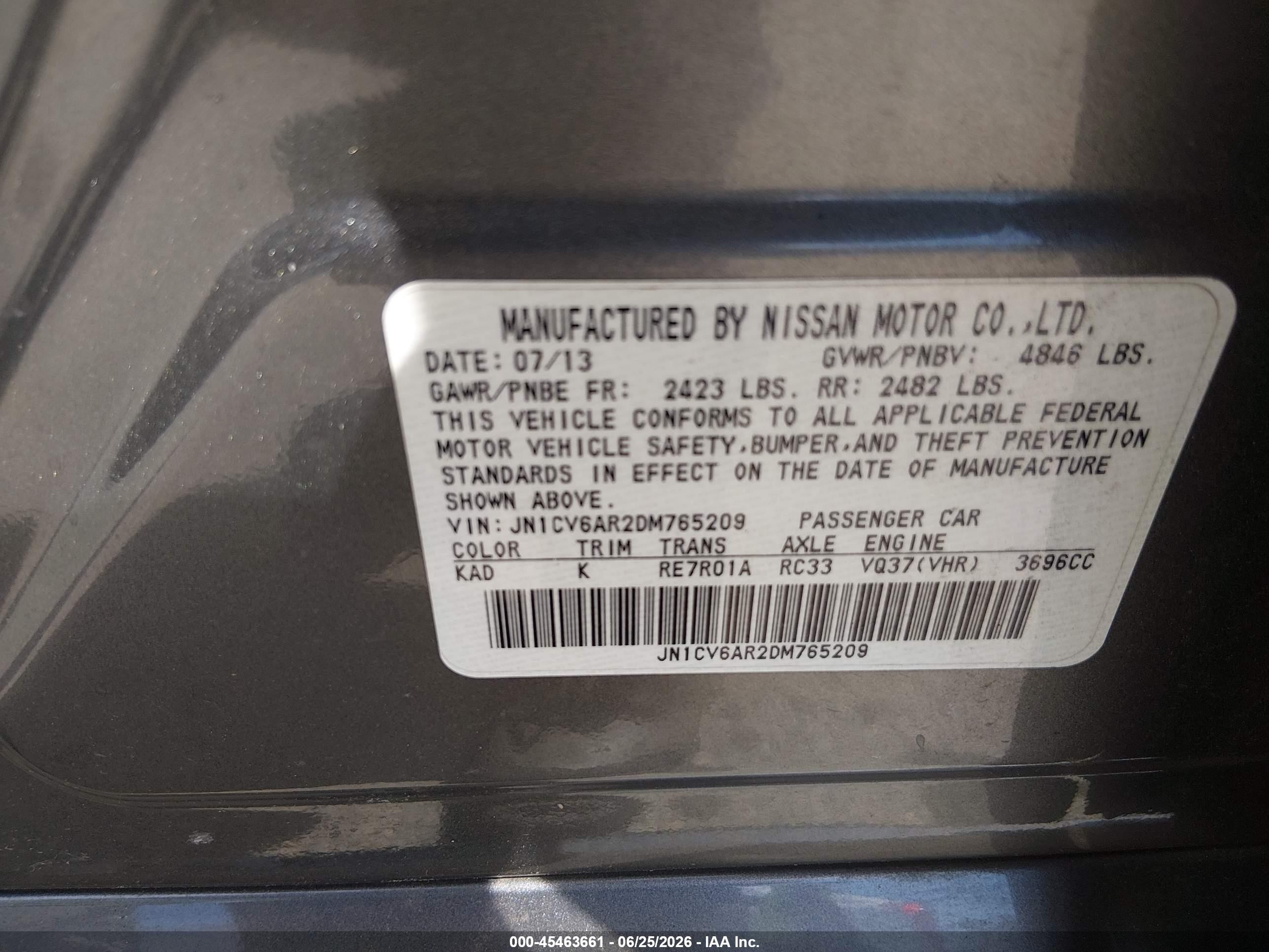 2013 Infiniti G37x Серый vin: JN1CV6AR2DM765209