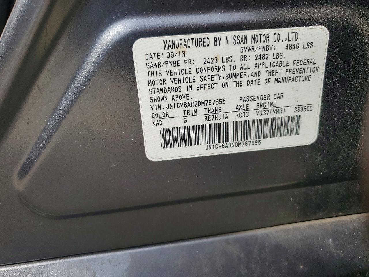 2013 Infiniti G37 Sedan X Gray vin: JN1CV6AR2DM767655