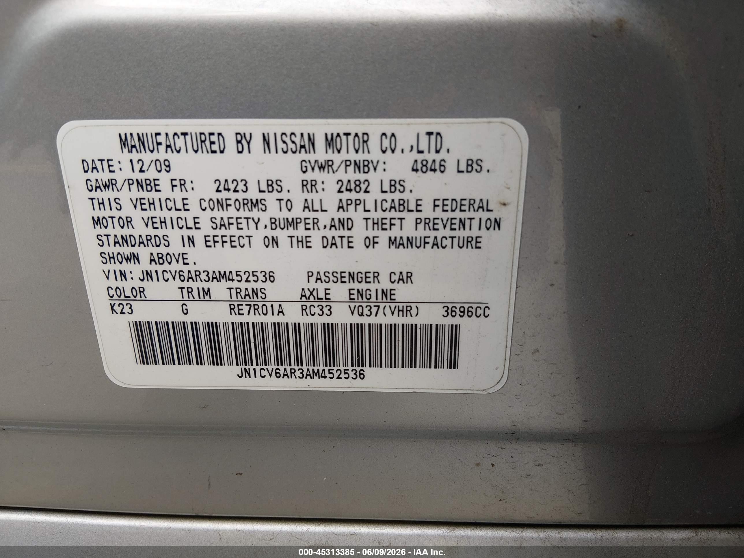 2010 Infiniti G37x   Silver vin: JN1CV6AR3AM452536
