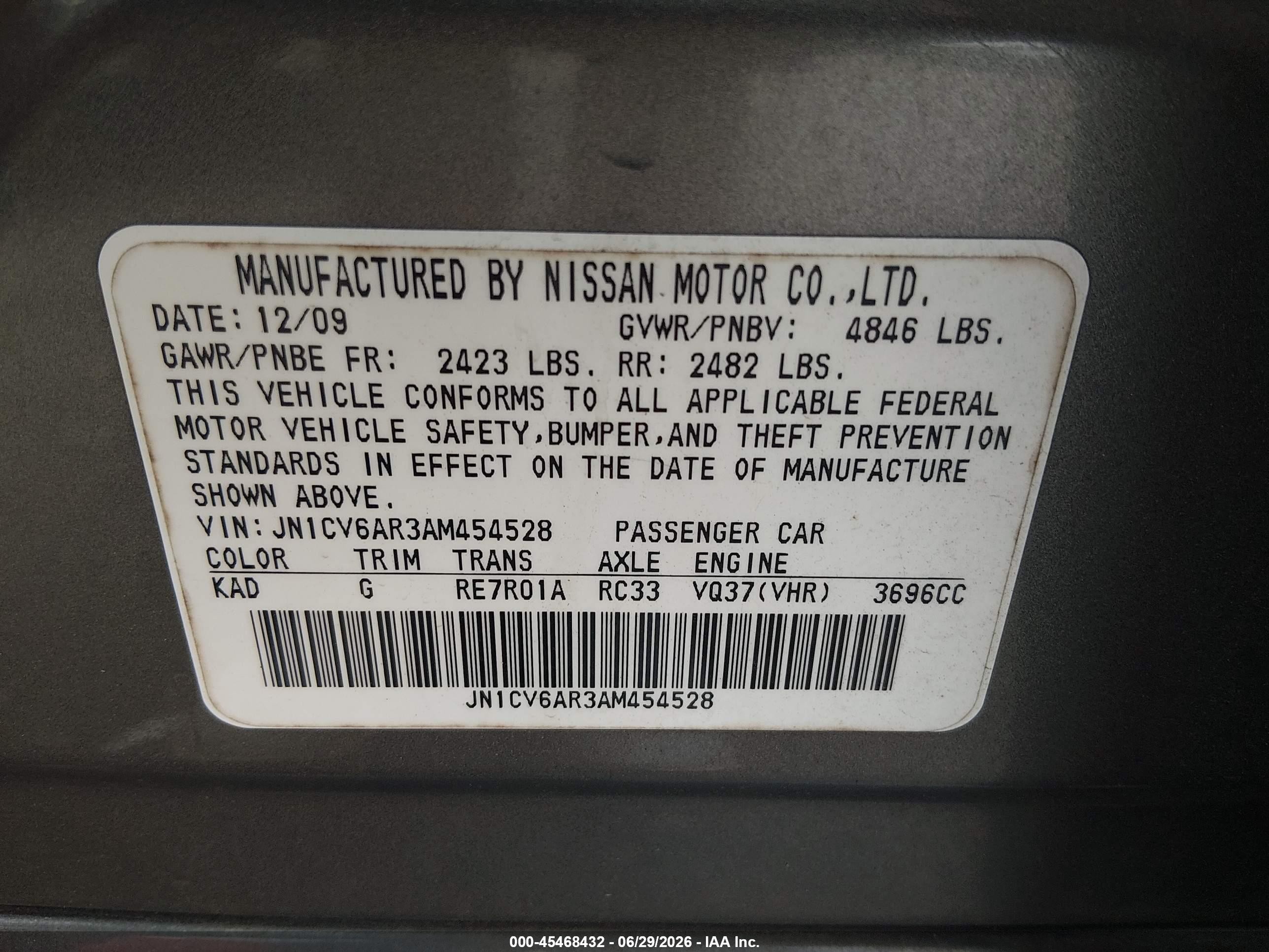 2010 Infiniti G37x Gray vin: JN1CV6AR3AM454528