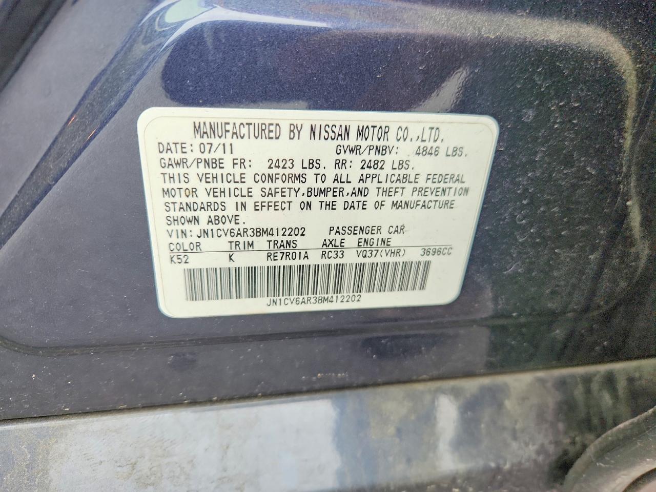 2011 Infiniti G37 Sedan X Blue vin: JN1CV6AR3BM412202
