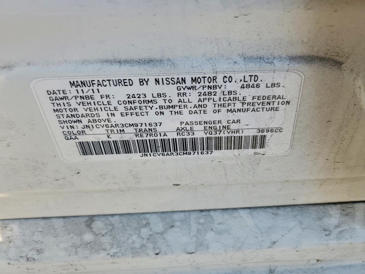 2012 Infiniti G37 Sedan X White vin: JN1CV6AR3CM971637