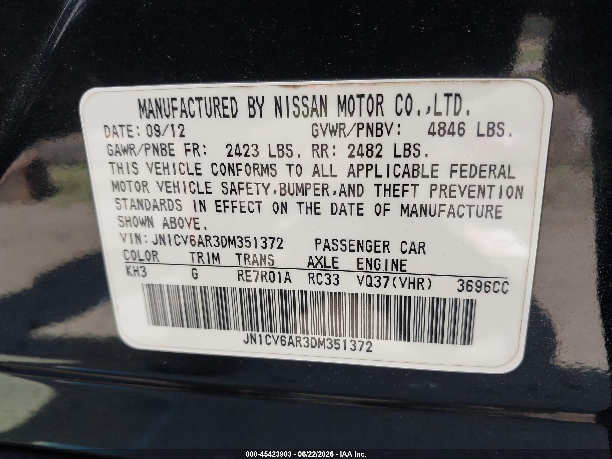 2013 Infiniti G37x   Black vin: JN1CV6AR3DM351372
