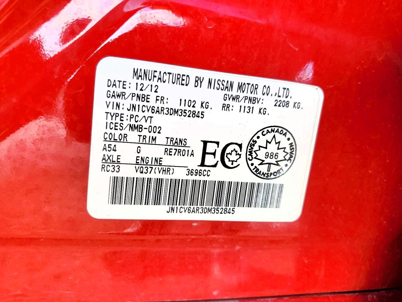 2013 Infiniti G37 Sedan X Red vin: JN1CV6AR3DM352845