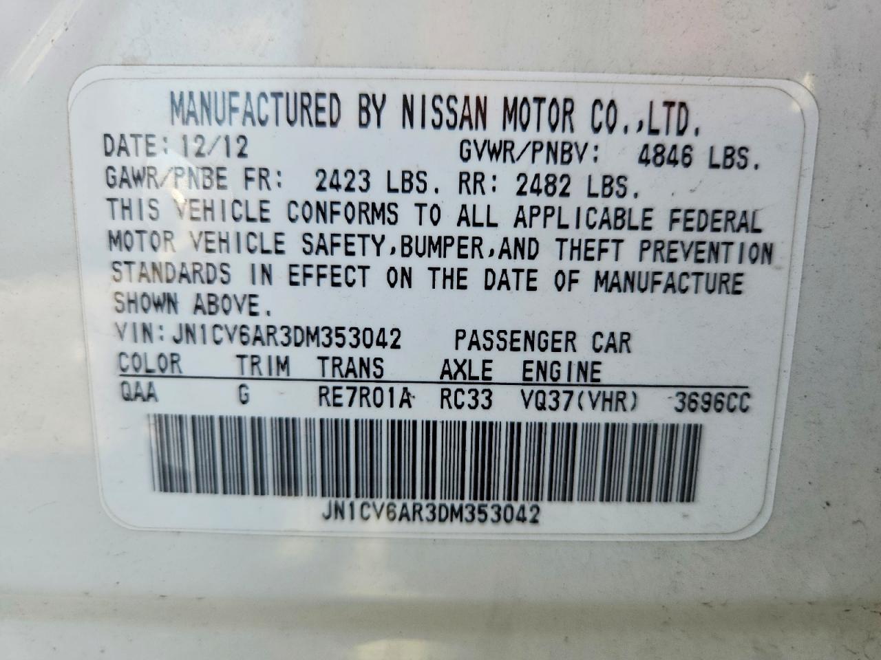 2013 Infiniti G37 Sedan X White vin: JN1CV6AR3DM353042