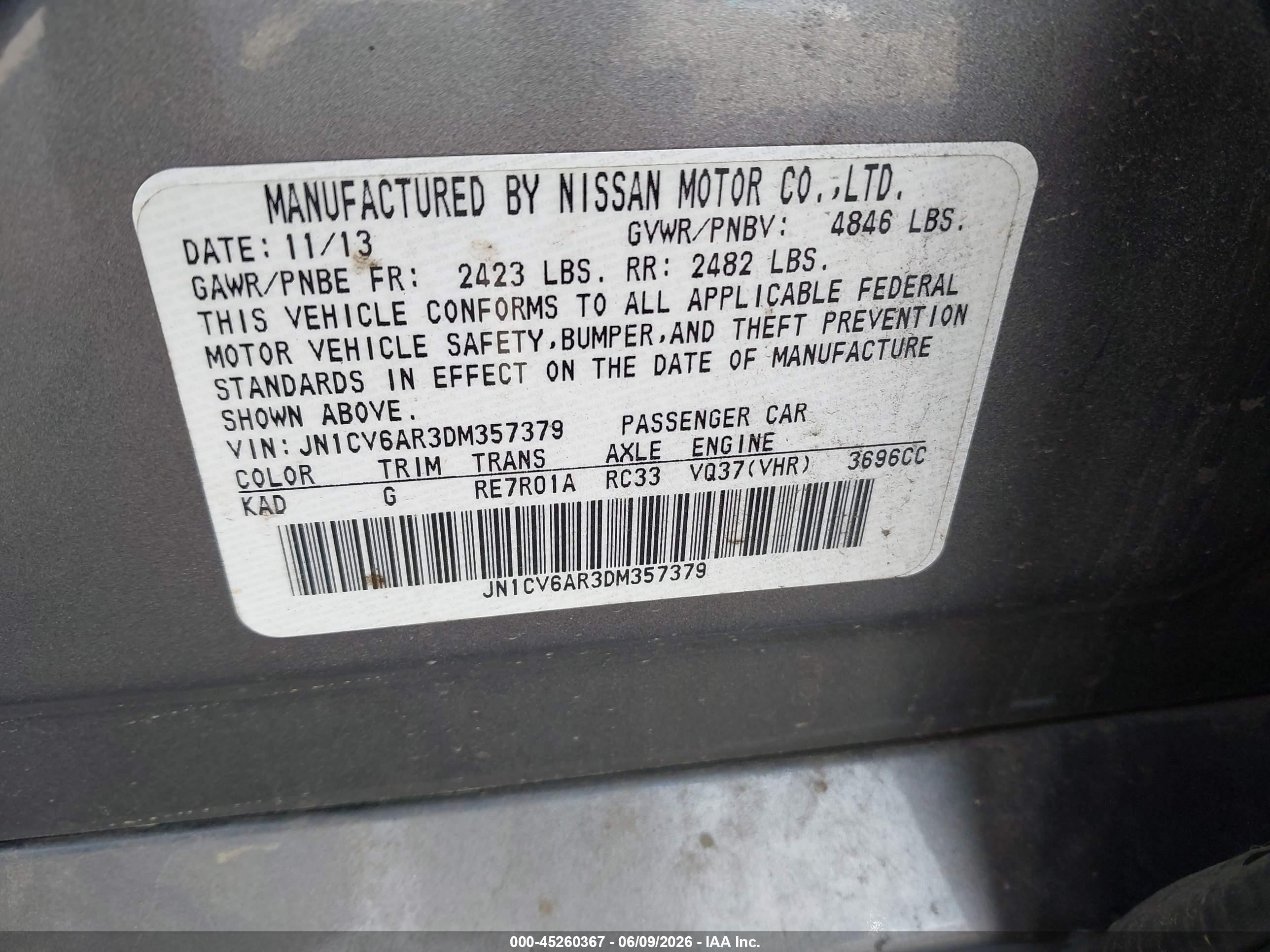 2013 Infiniti G37x   Gray vin: JN1CV6AR3DM357379