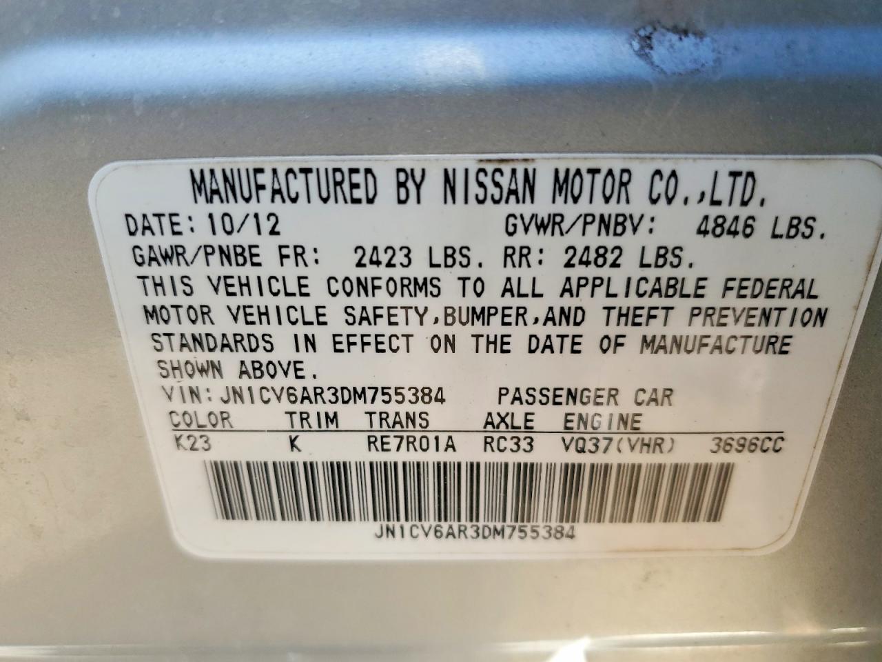 2013 Infiniti G37 Sedan X Silver vin: JN1CV6AR3DM755384