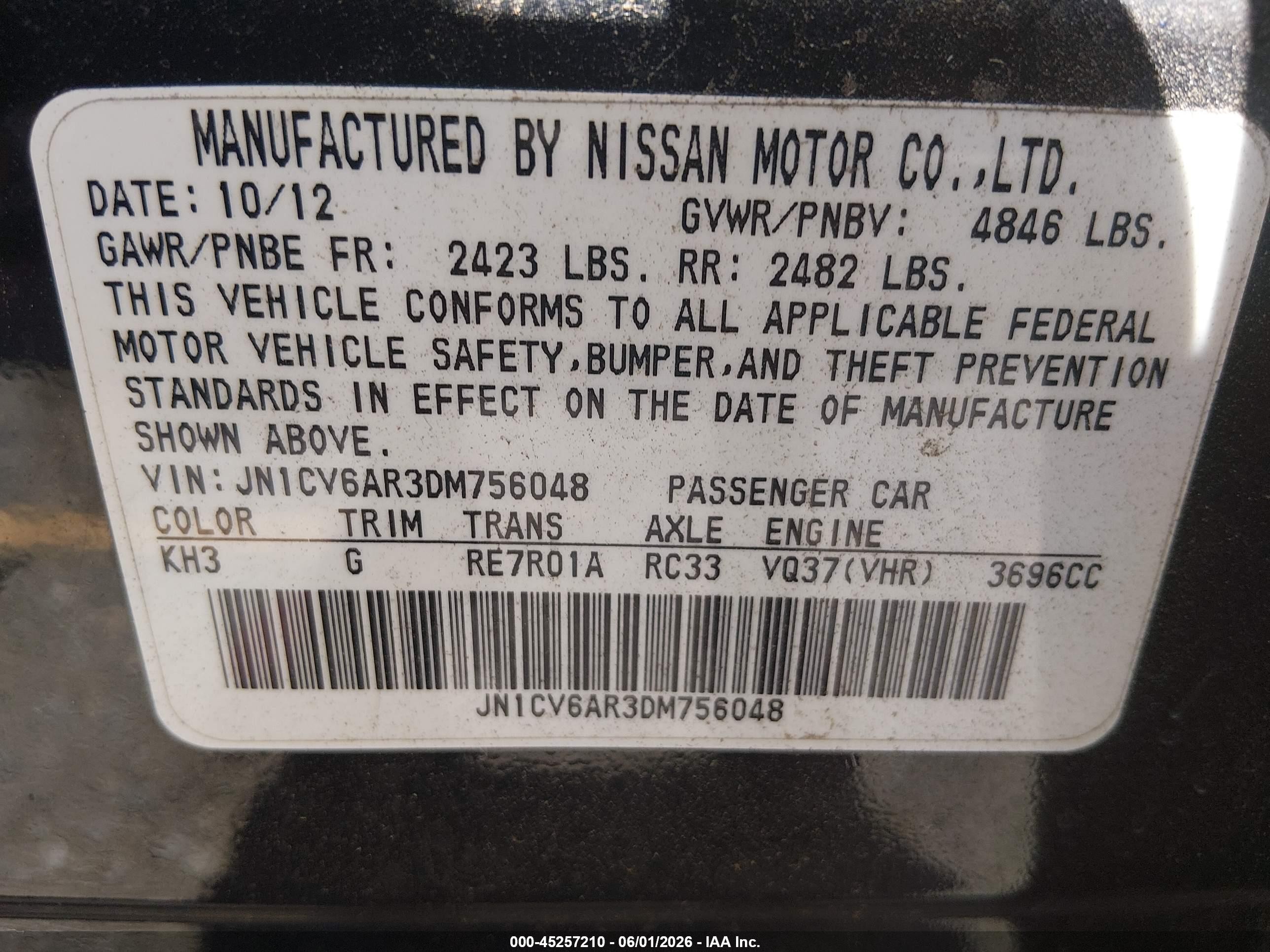 2013 Infiniti G37x   Black vin: JN1CV6AR3DM756048
