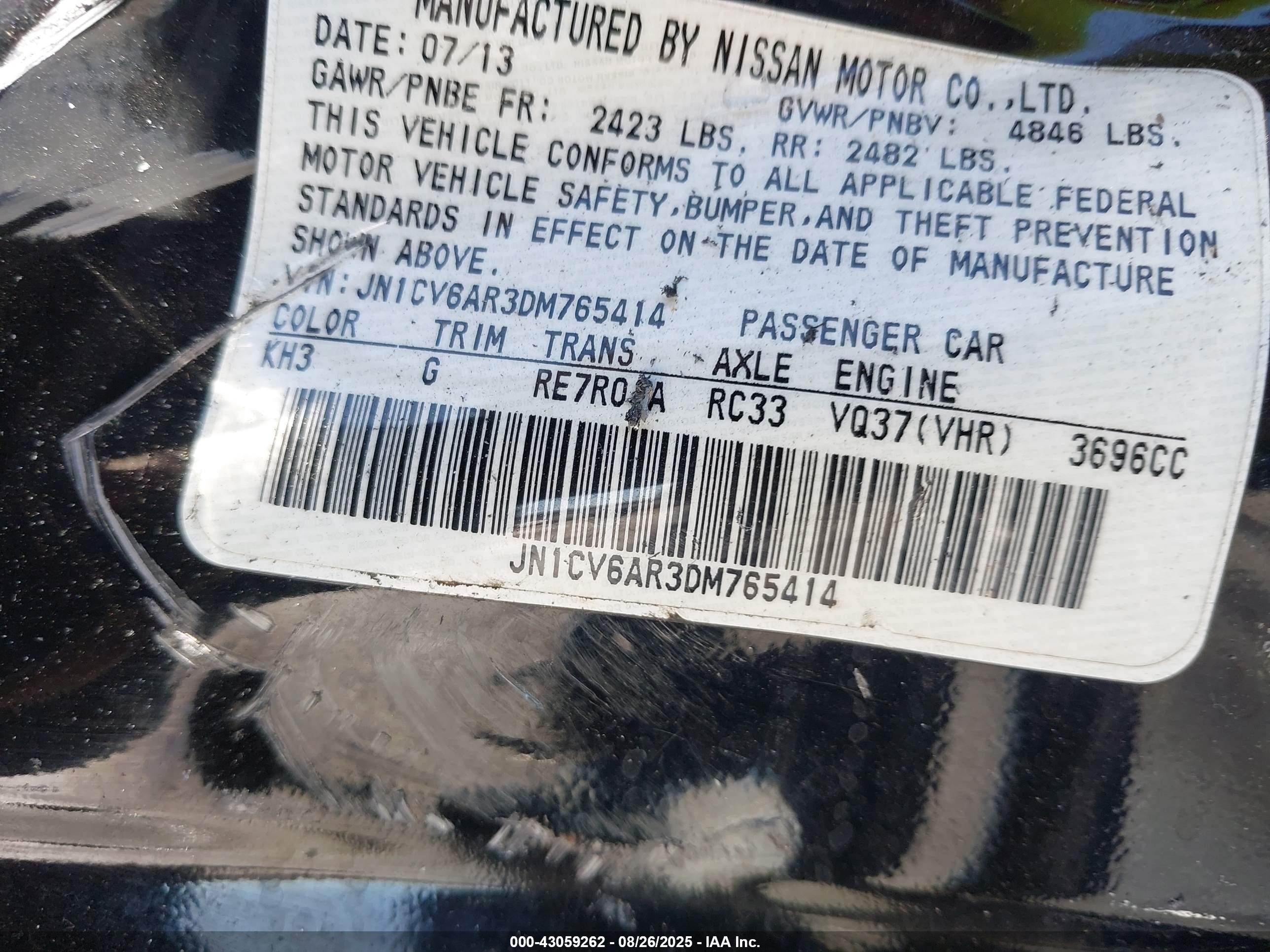 2013 Infiniti G37x   Black vin: JN1CV6AR3DM765414